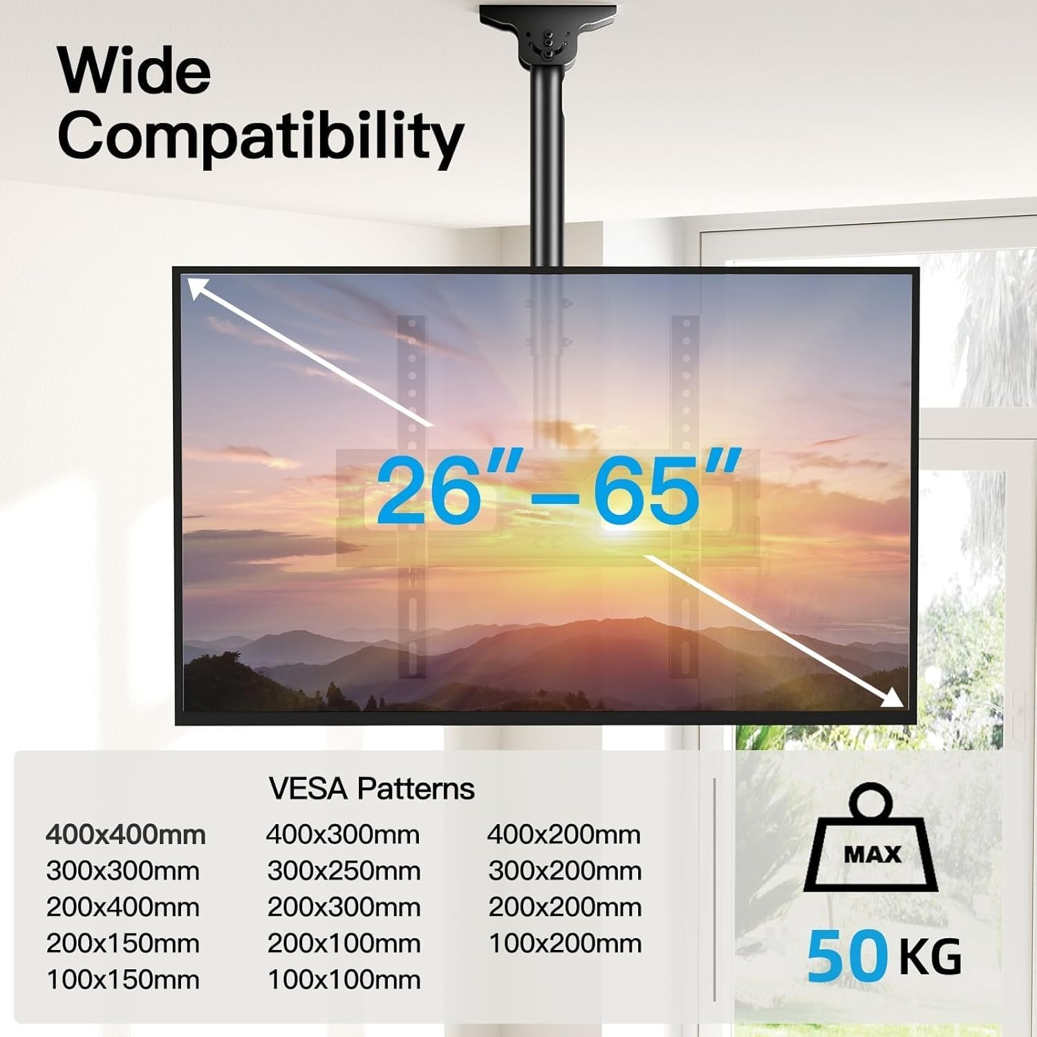 Detalle de PERLESMITH PSCM2-E Ceiling TV Bracket – Adjustable Full Motion Mount for 26–65 inch TVs