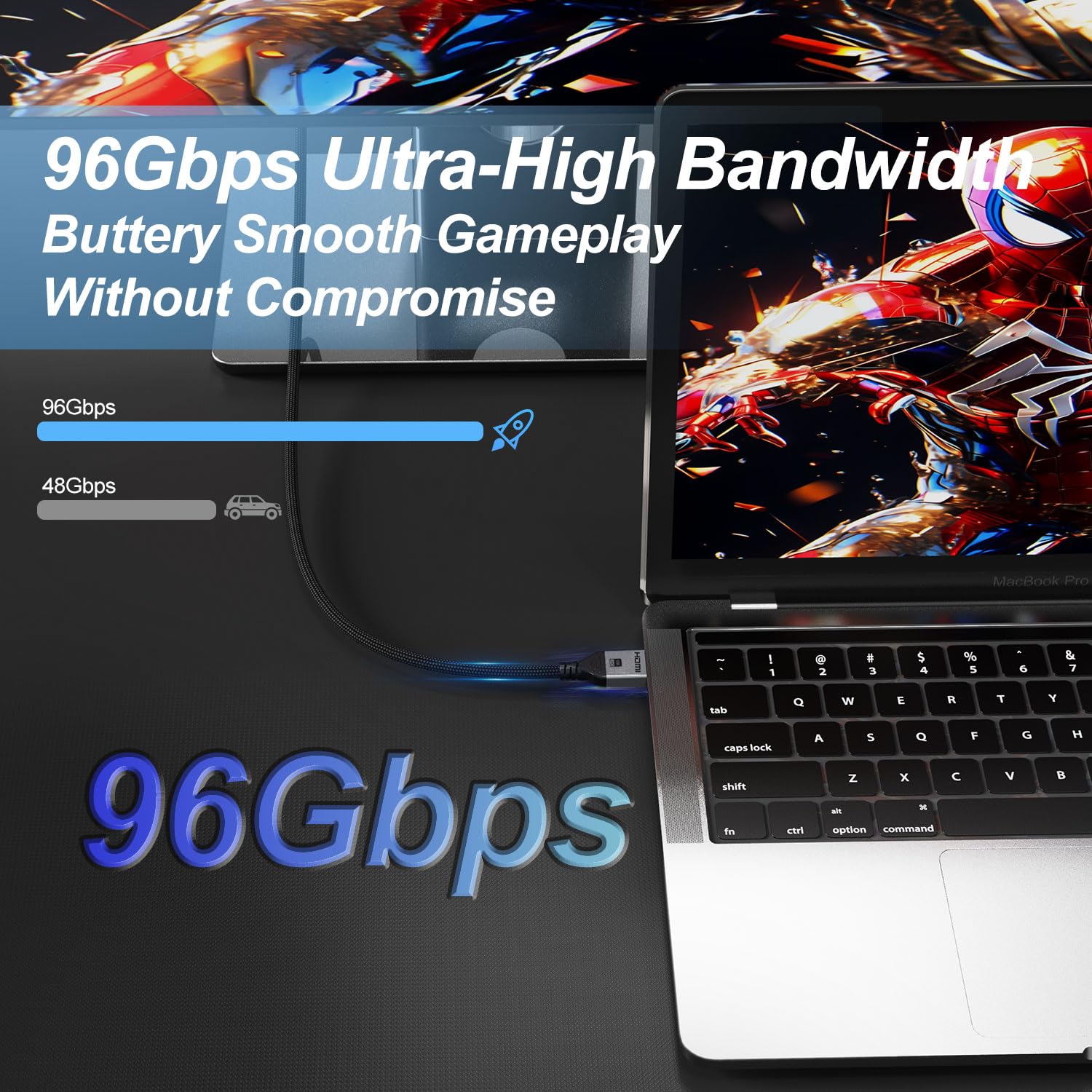 Thumbnail 1 de Angusplay HDMI 2.2 16K cable (1m, 96Gbps) – HDCP 2.3, HDR10 & 8K/120Hz for PS5, Xbox Series X|S