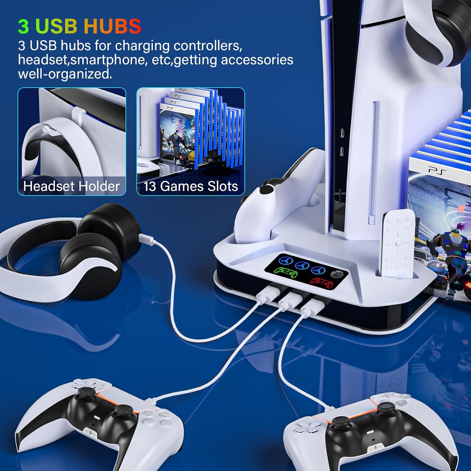Thumbnail 3 de ZRZLMVP PS5 Cooling Station Stand with Dual Controller Charging | White