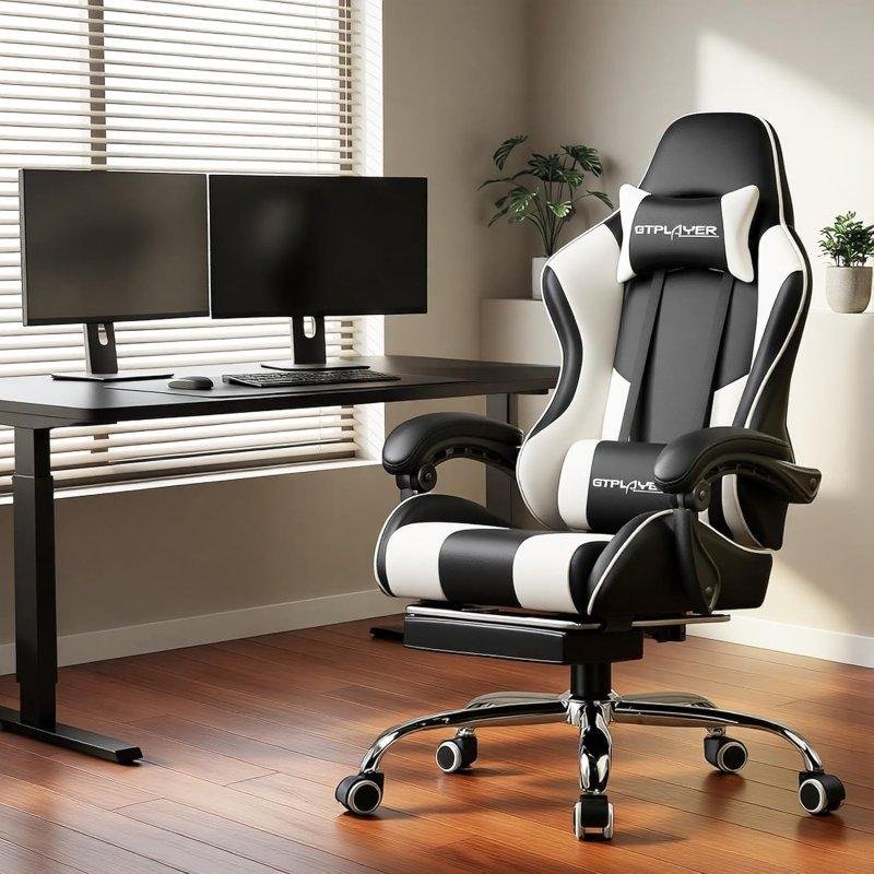 Thumbnail 2 de GTPLAYER silla gaming ergonómica blanca con masaje lumbar y reposapiés extensible