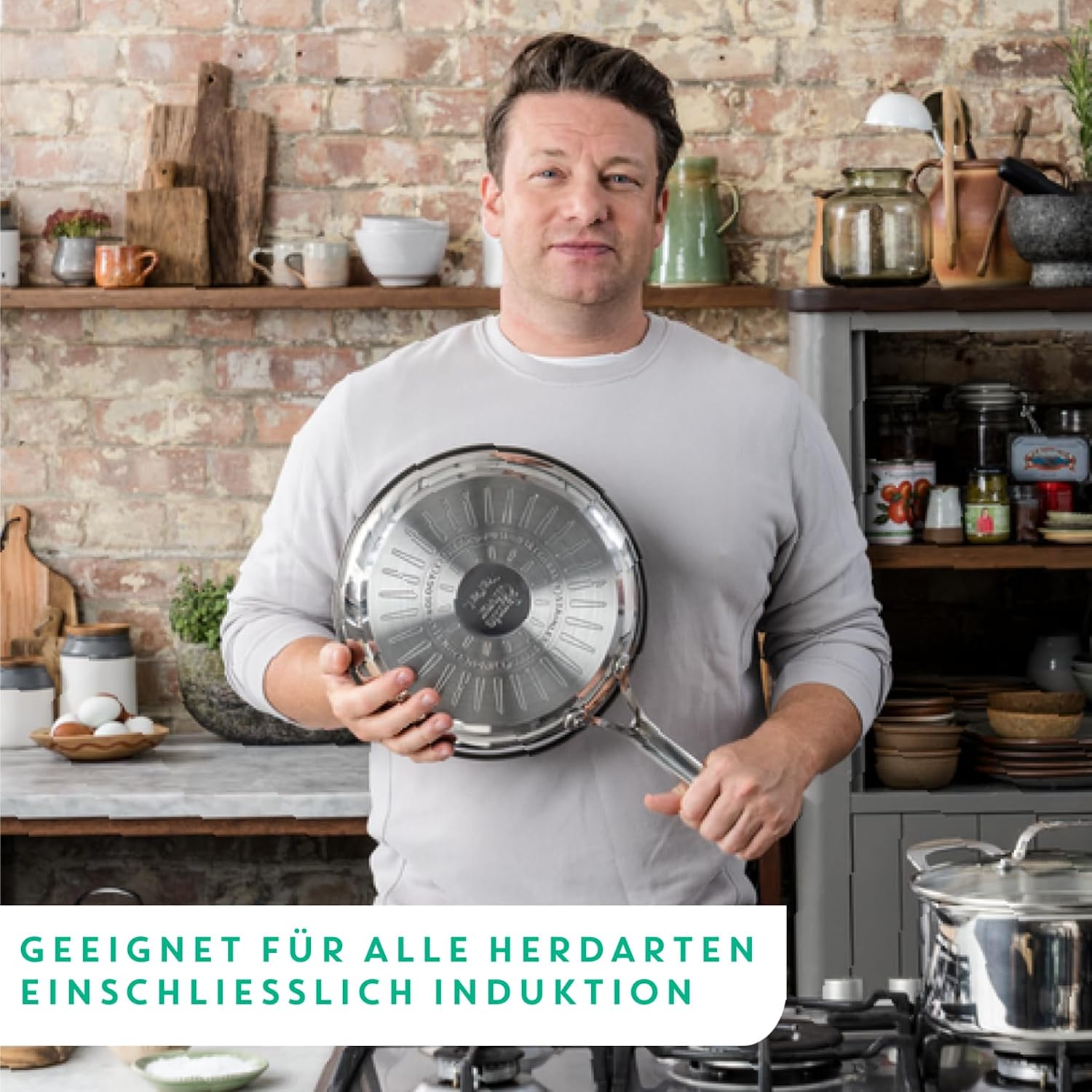 Detalle de Tefal Jamie Oliver Cook's Direct On Wokpfanne 28 cm – Titan-Antihaft, Thermo-Signal, Induktion