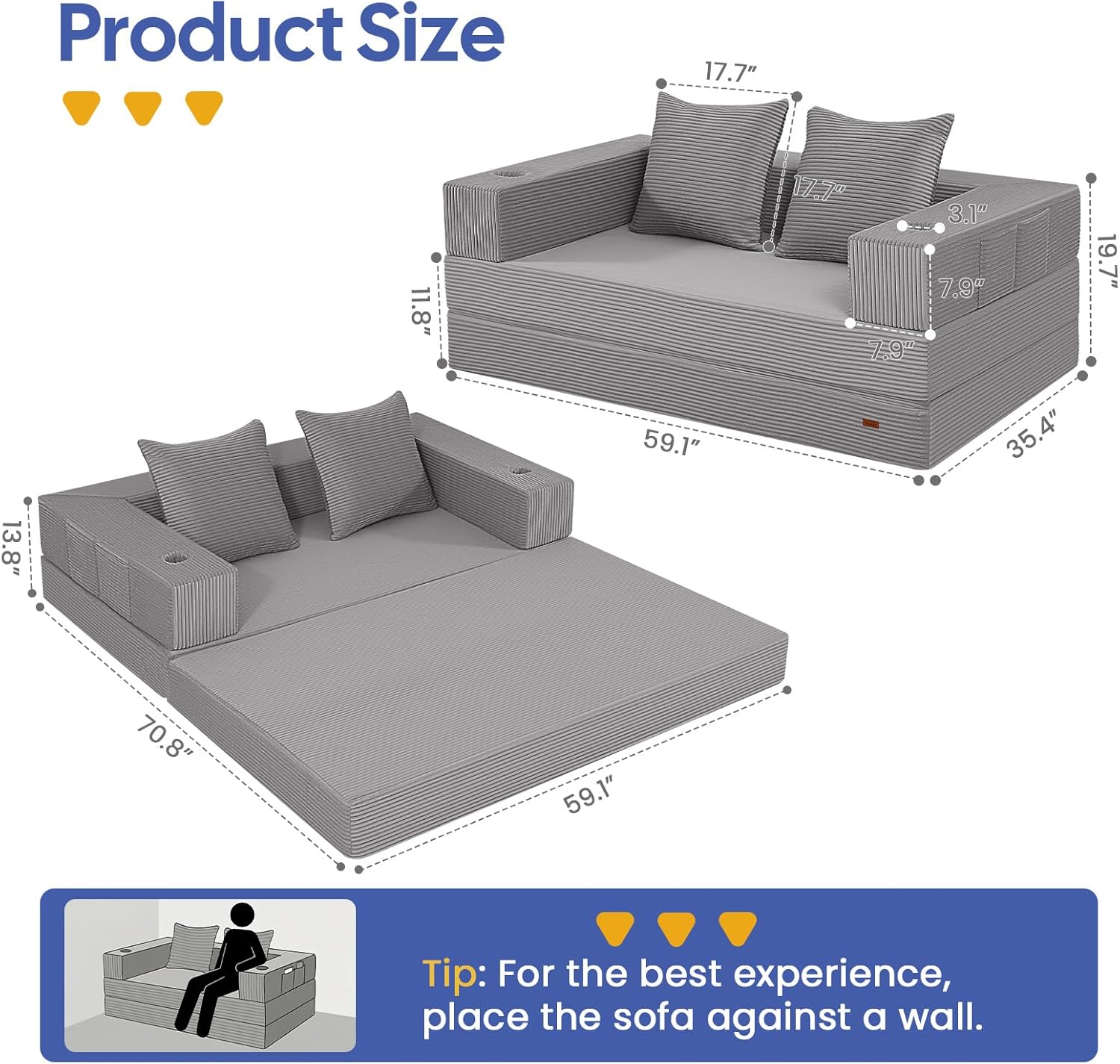 Thumbnail 1 de COMAX 4-in-1 Futon Sofa Bed: Space-Saving Convertible Couch for Small Living Spaces