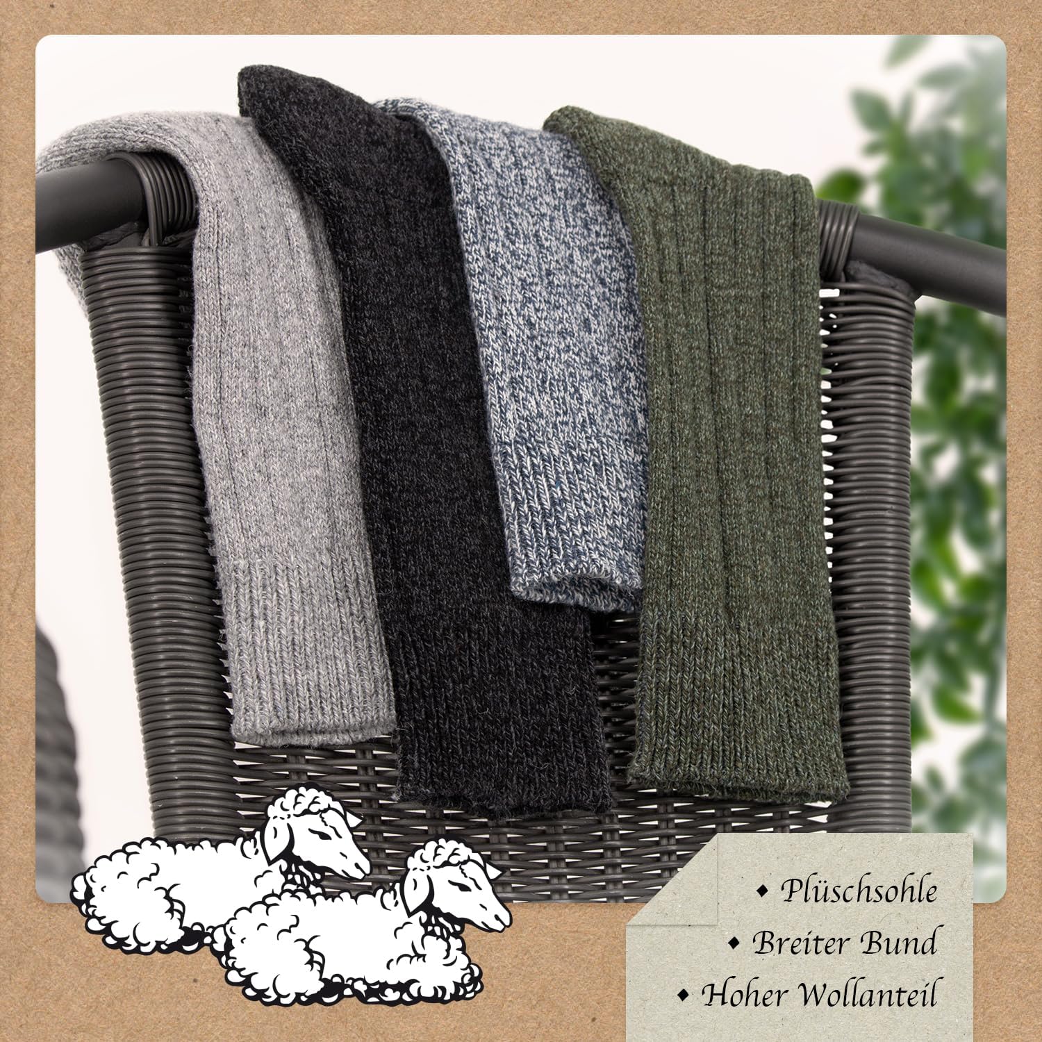 Thumbnail 2 de 6 Pairs Men's Wool Winter Socks with Terry-Cloth Soles and Wide Cuffs