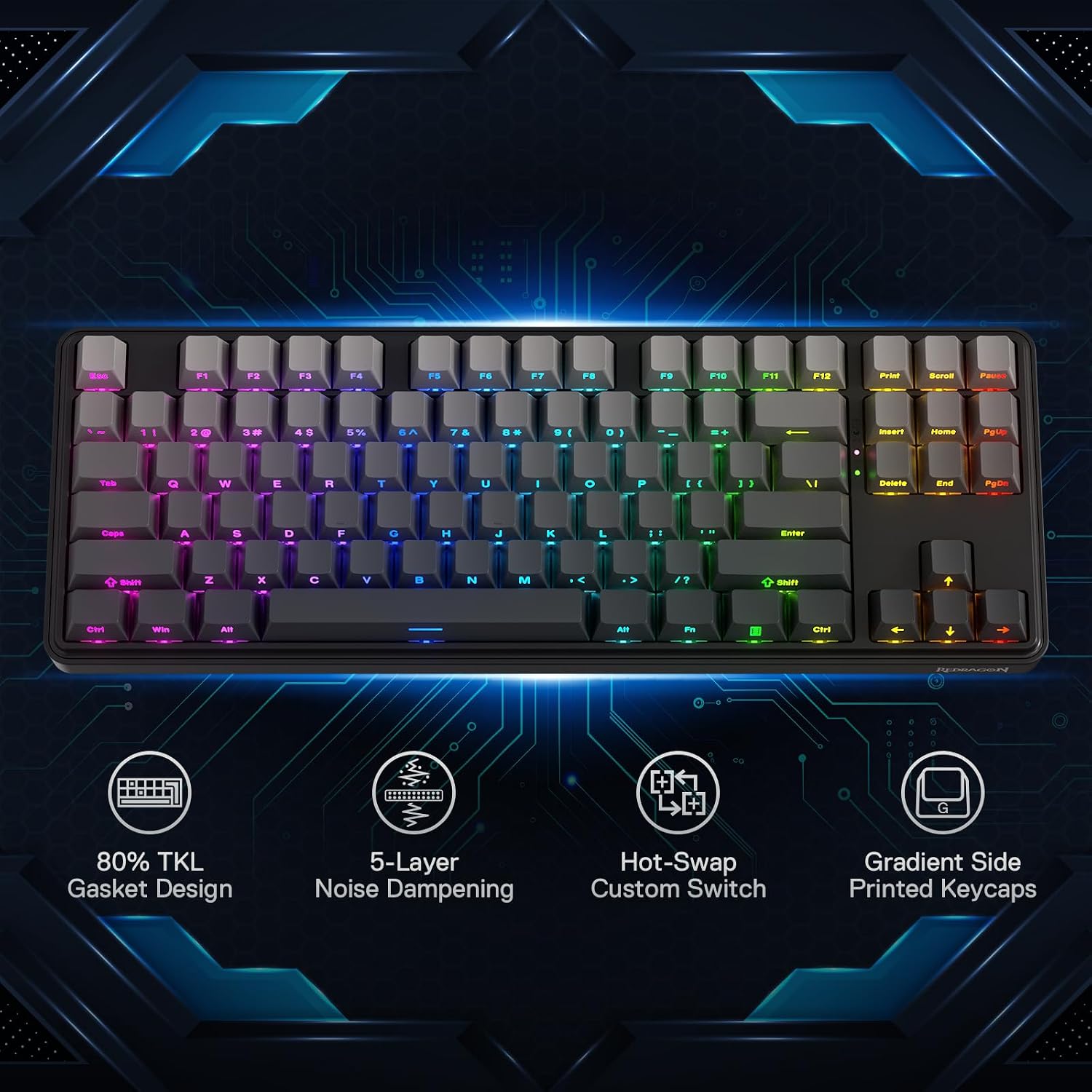 Detalle 2 de Redragon K707 PRO GB 80% Wireless Gasket RGB Mechanical Keyboard (Hot-swap, Tri-mode)