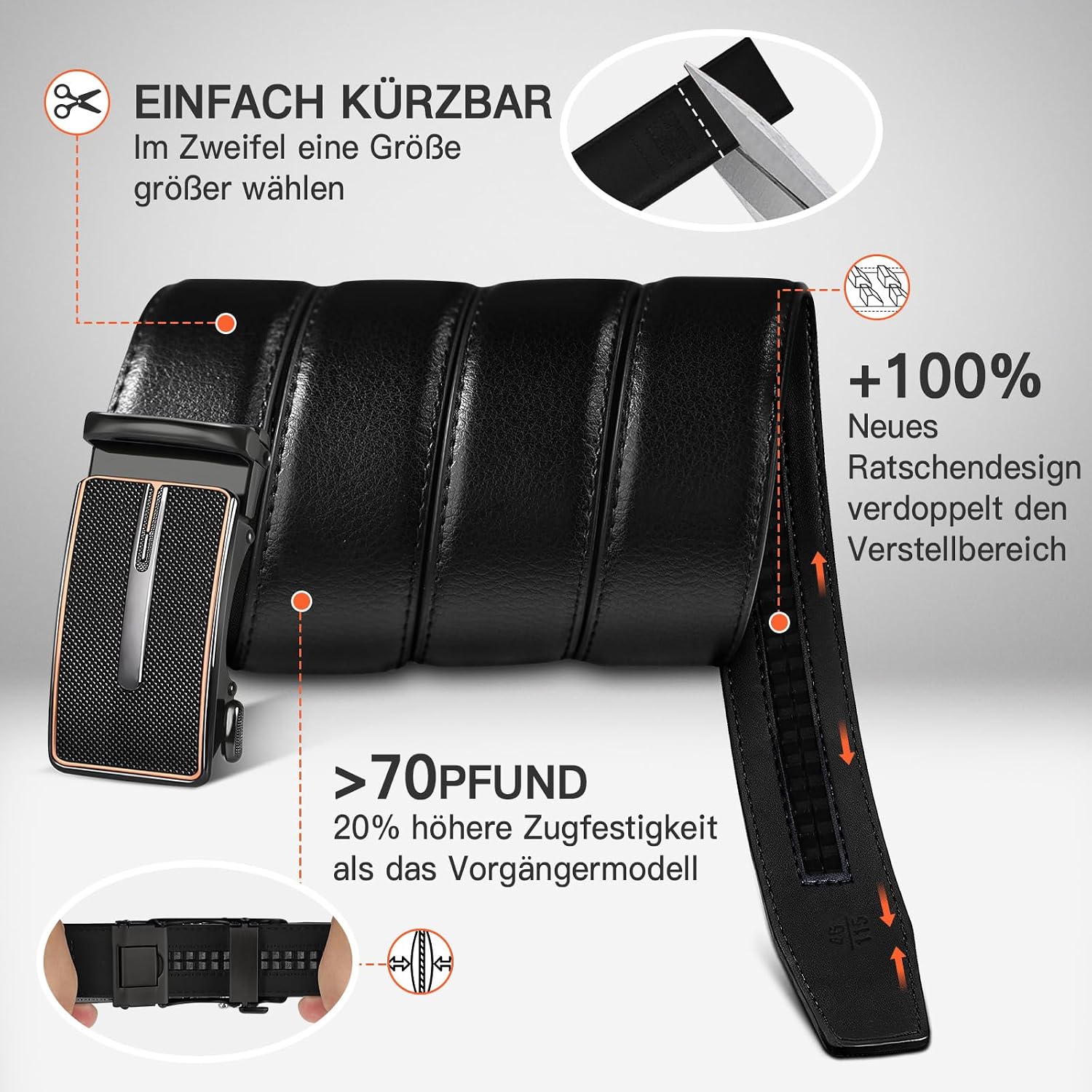 Detalle de TANGCHAO Gürtel Herren 35mm Ratschengürtel 👔
