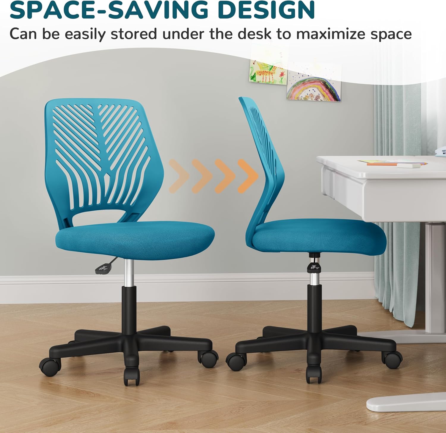 Thumbnail 4 de Yaheetech Sedia Ufficio Senza Braccioli con Ruote, Ergonomica e Regolabile, Turchese