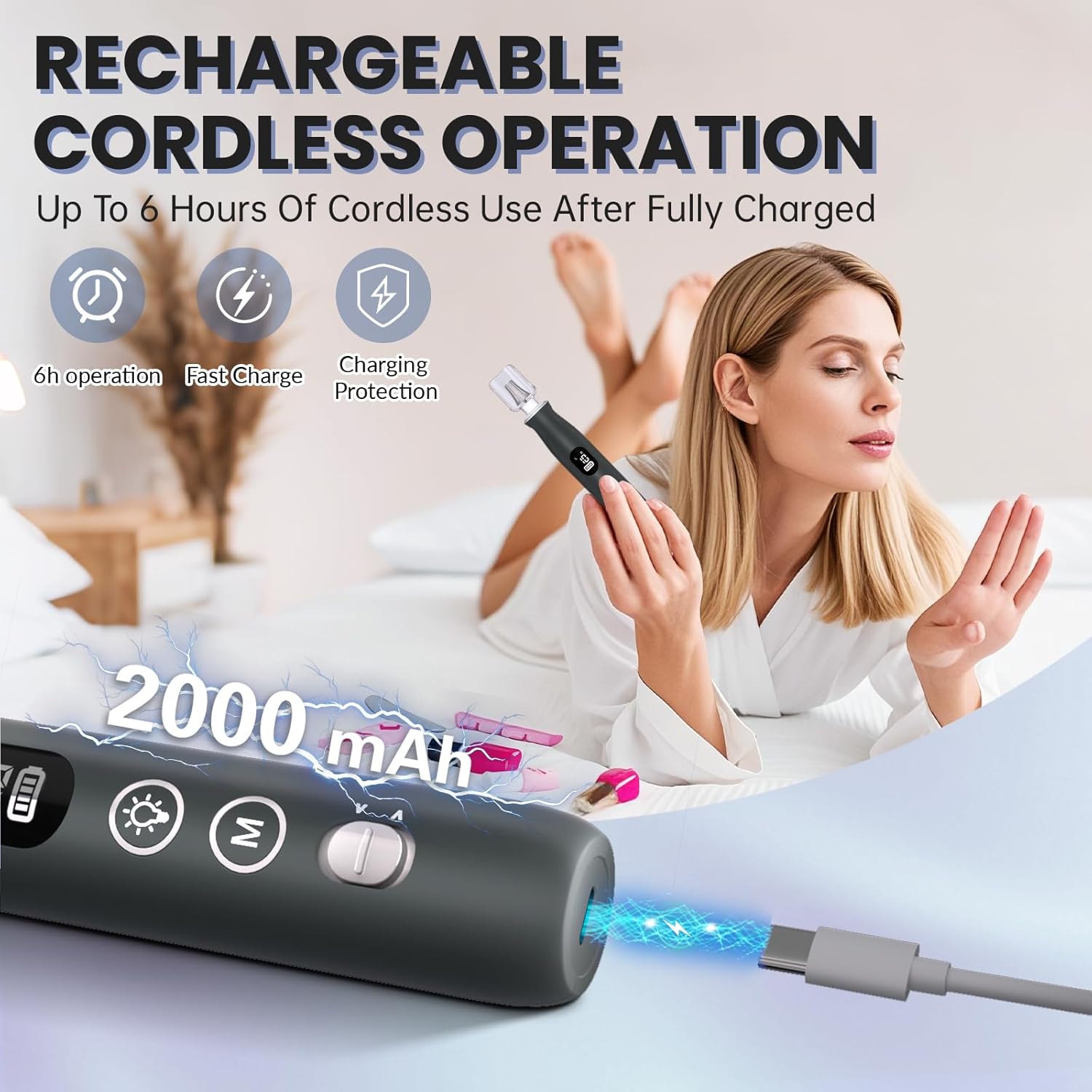Thumbnail 2 de Cordless Electric Nail Drill 12 in 1 Kit Grey