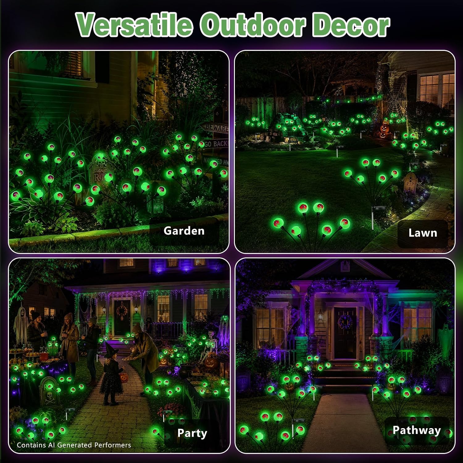 Detalle 2 de EEW CY-Eyeball Solar Halloween Path Lights, 8-Pack, 48 Green LEDs