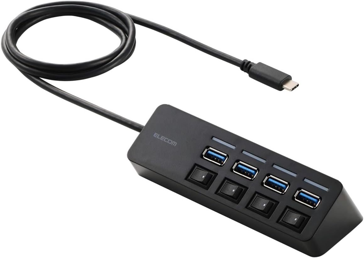 Detalle de エレコム U3HC-S040EBK USBハブ USB-A 4ポート・個別スイッチ・マグネット付き