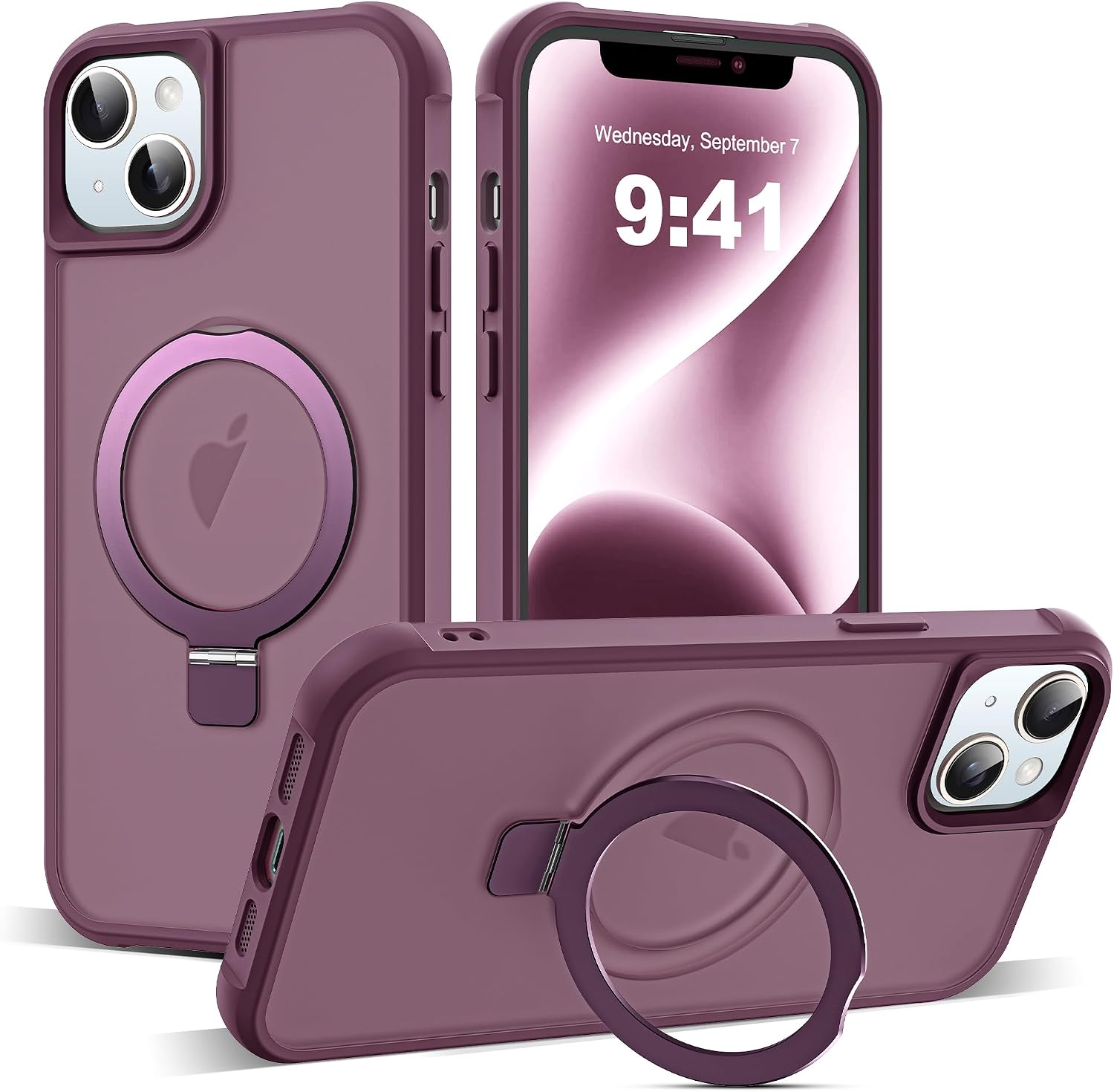 Detalle de SKYLMW Military-Grade Case for iPhone 14 Plus 6.7" with MagSafe Ring Stand in Wine Red