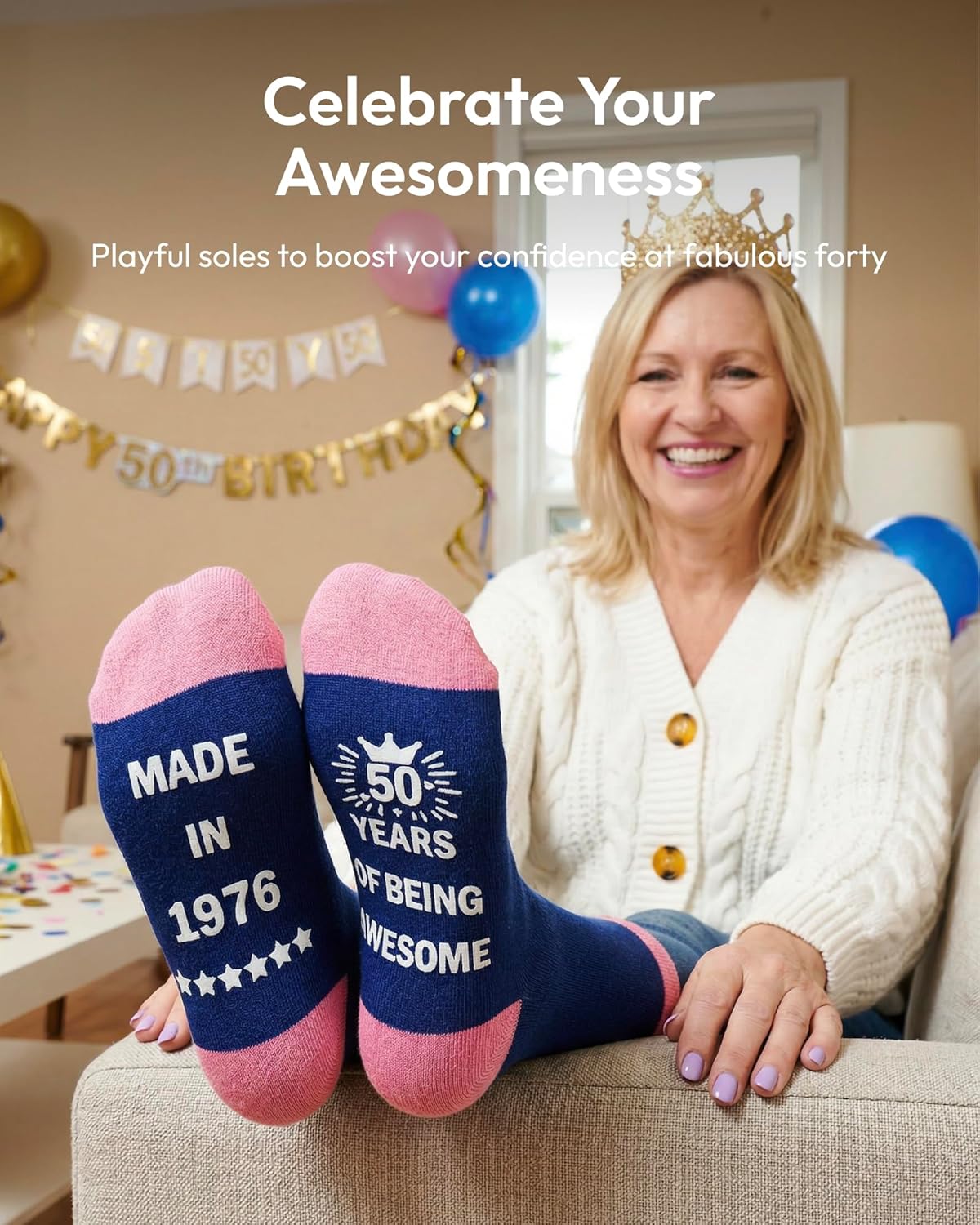 Thumbnail 3 de Belloxis 40th Birthday Socks – Funny, Cosy Cotton Socks with Non-Slip Grip in Gift Box