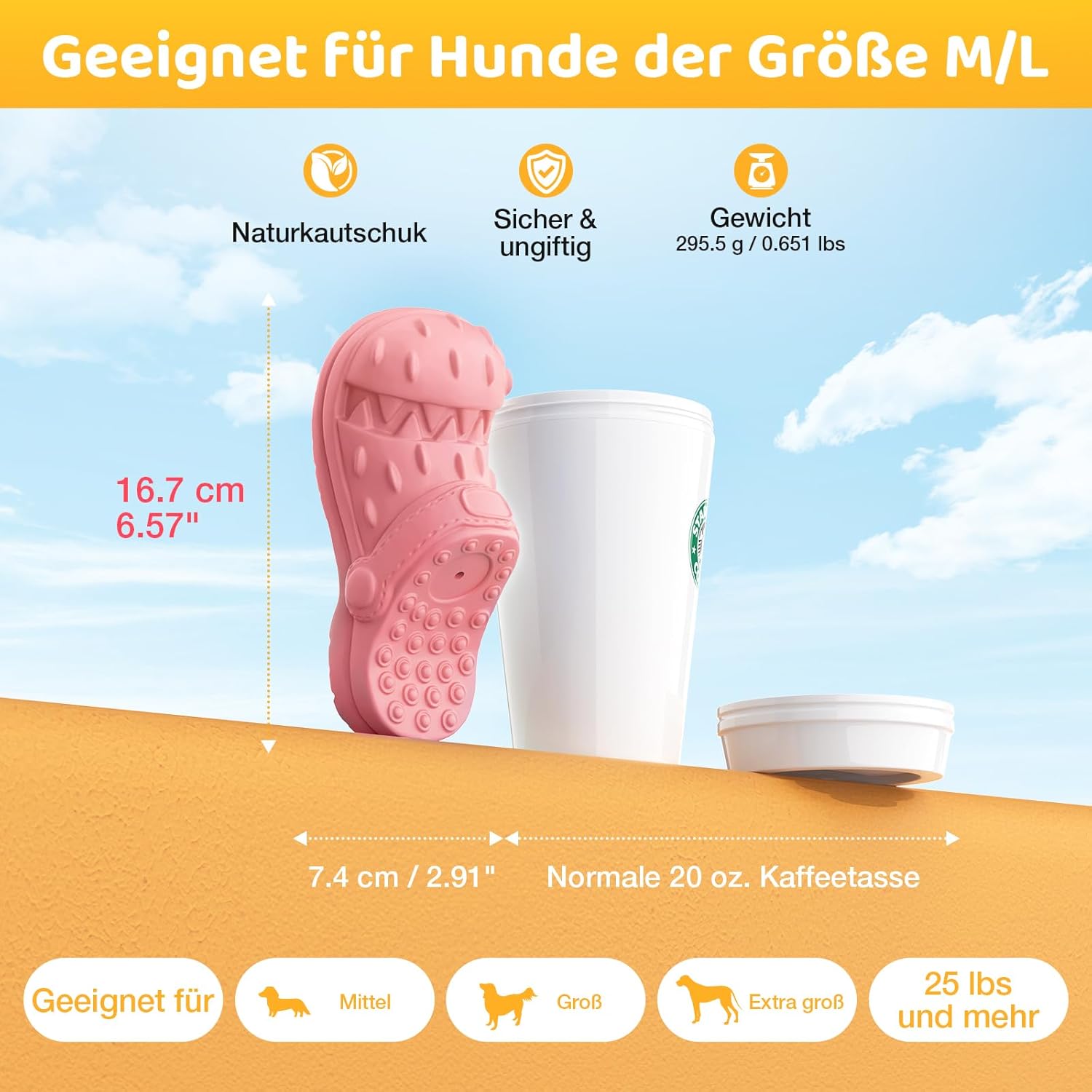 Thumbnail 2 de RUXAN Hundespielzeug aus Naturkautschuk mit Kauspiel-Textur und Quietschfunktion (17 x 7,5 x 6,5 cm) – Pink