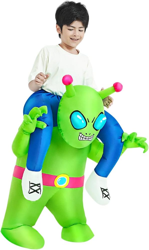 Detalle de JUROSAICA Inflatable Alien Costume for Kids, Ride-On Design with Built-In Fan
