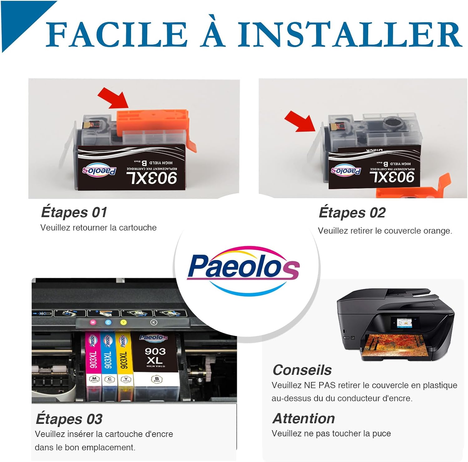Thumbnail 5 de Paeolos 903XL Noir – Cartouche d’encre compatible HP 903XL pour OfficeJet 6950 et Pro 69xx