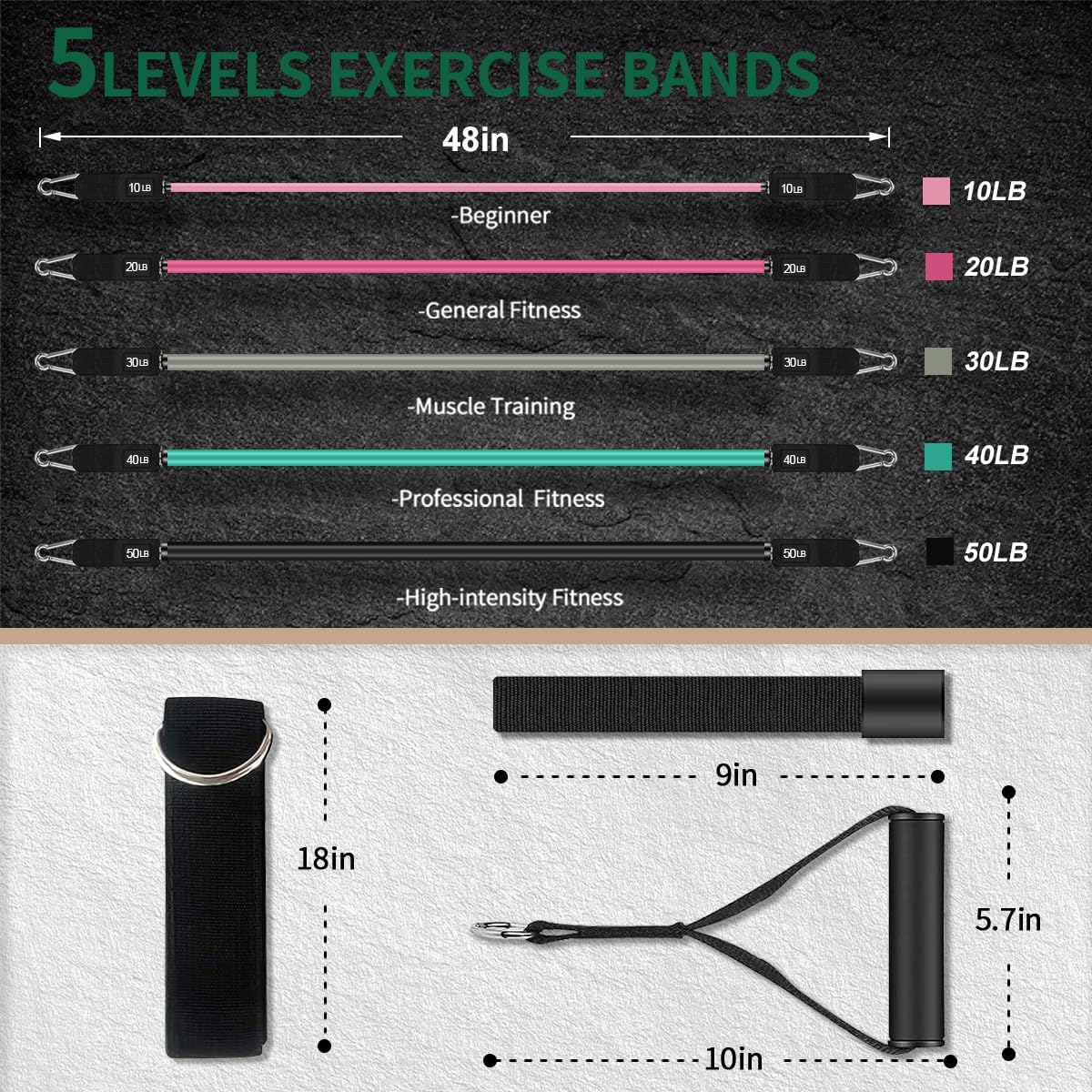 Thumbnail 2 de VEICK Resistance Bands 48-inch 50lb set