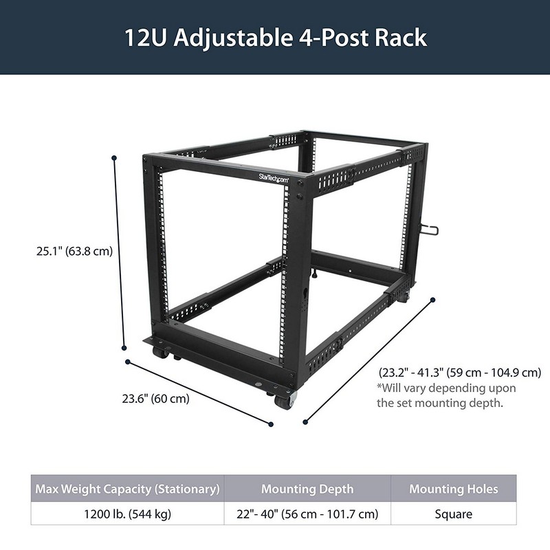 Detalle 2 de Startech 4POSTRACK12U rack 12U ajustable 22–40"