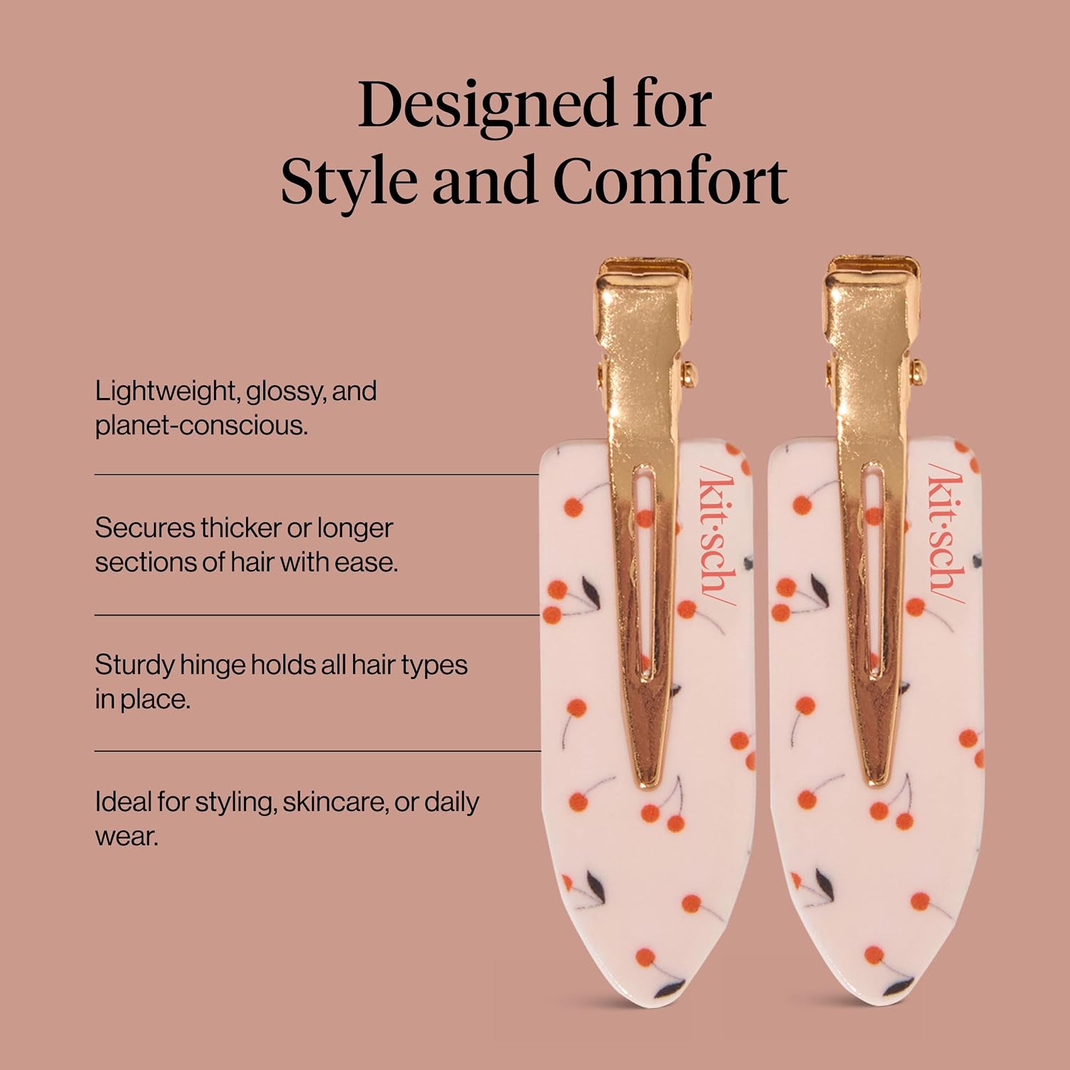Thumbnail 4 de Kitsch Creaseless Hair Clips for Women – Cherry Print, No Crease, No Bend (4 Pack)