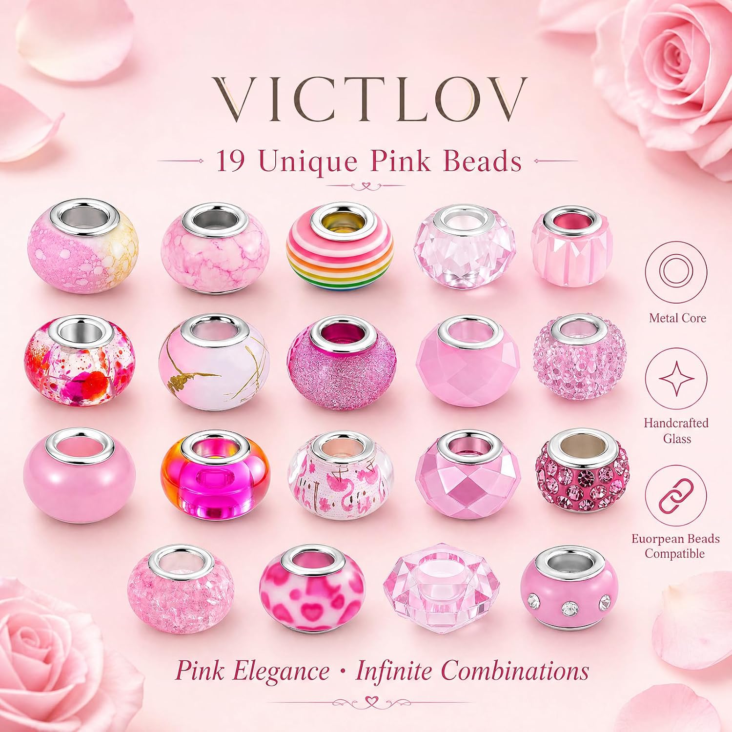 Detalle de VICTLOV Large-Hole Spacer Beads, 220-Piece Kit