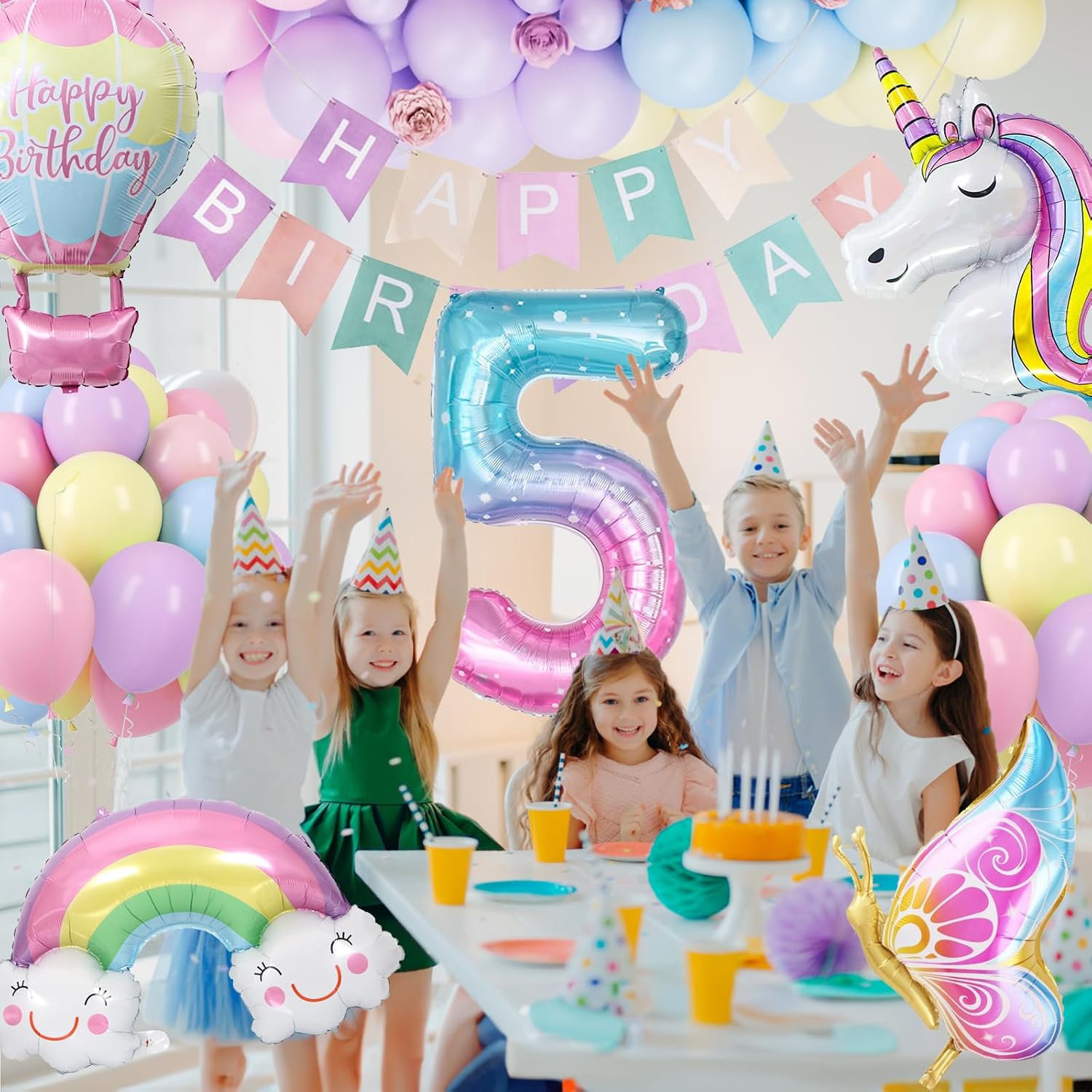 Thumbnail 6 de YEJIKJ Unicorn Balloons 5th Birthday Decorations – 96-Piece Unicorn Party Kit