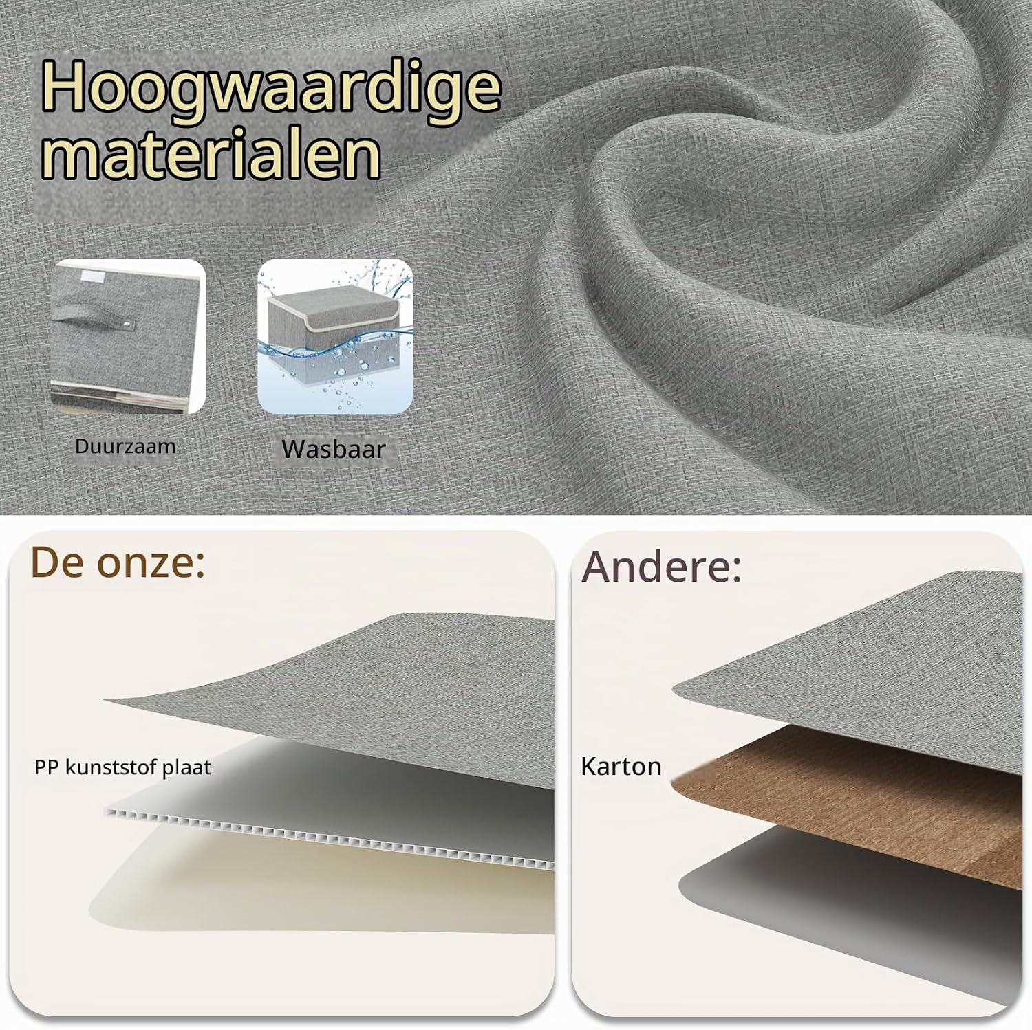 Detalle de ENUMAIL EN101GM-3 opbergboxen met deksel, opvouwbaar, grijs, 38 × 25 × 25 cm