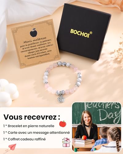 Detalle 2 de BOCHOI Cadeau Maitresse Bracelet Maitresse D'école – Cadeau personnalisé pour maîtresse et maîtres