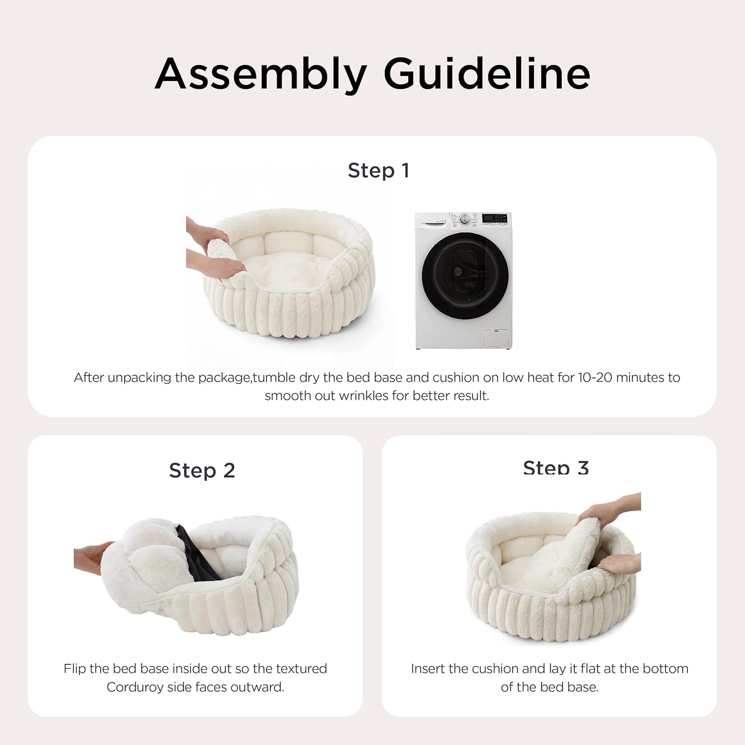 Detalle 2 de Bedsure Cat Bed Washable Kitten Bed 51x51cm Corduroy Fleece Round Semi-Enclosed with Non-Slip Base