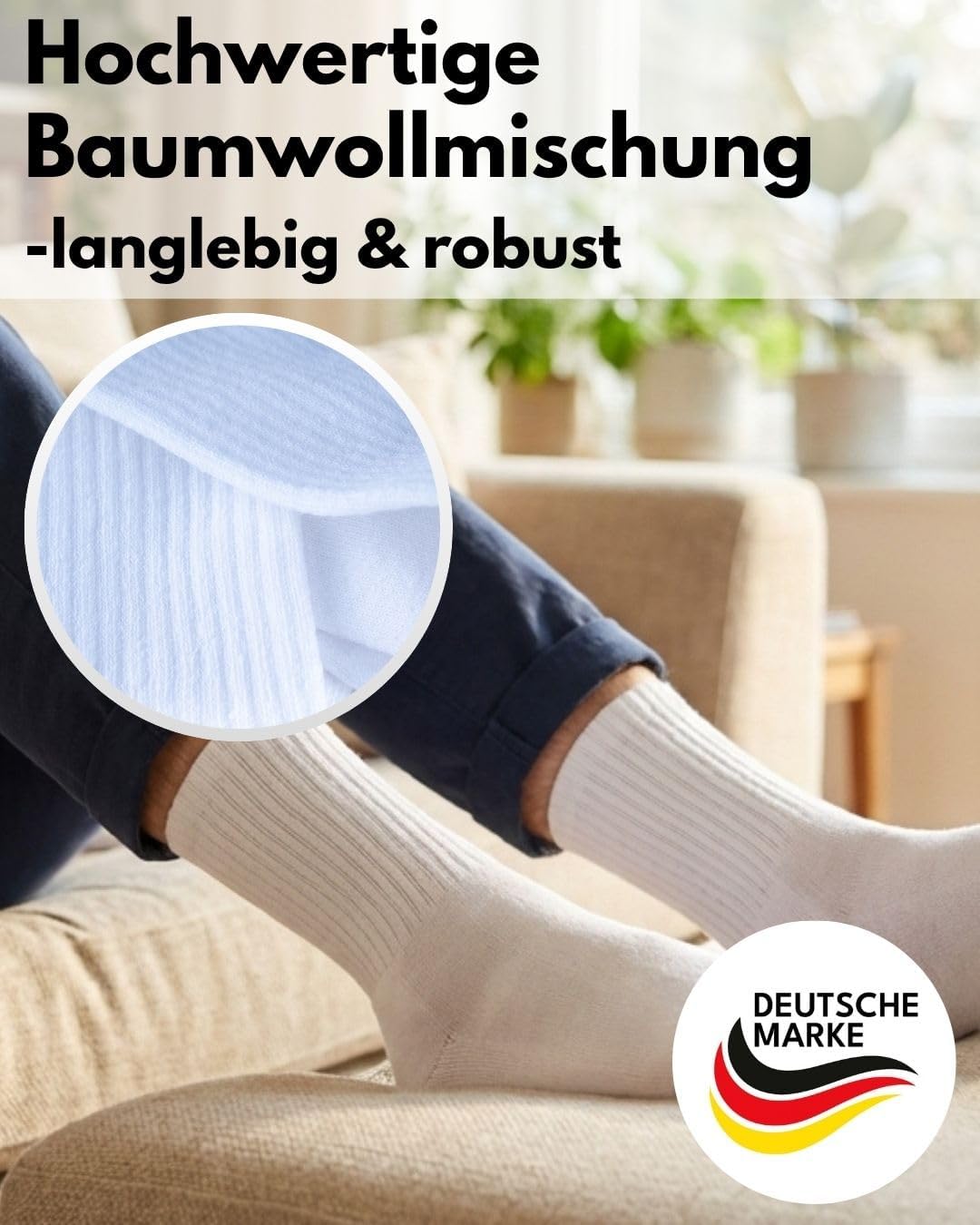 Detalle de sockenkauf24 Herren Tennissocken (6 Paar) mit verstärkter Ferse und gepolsterter Sohle – atmungsaktiv, Baumwolle