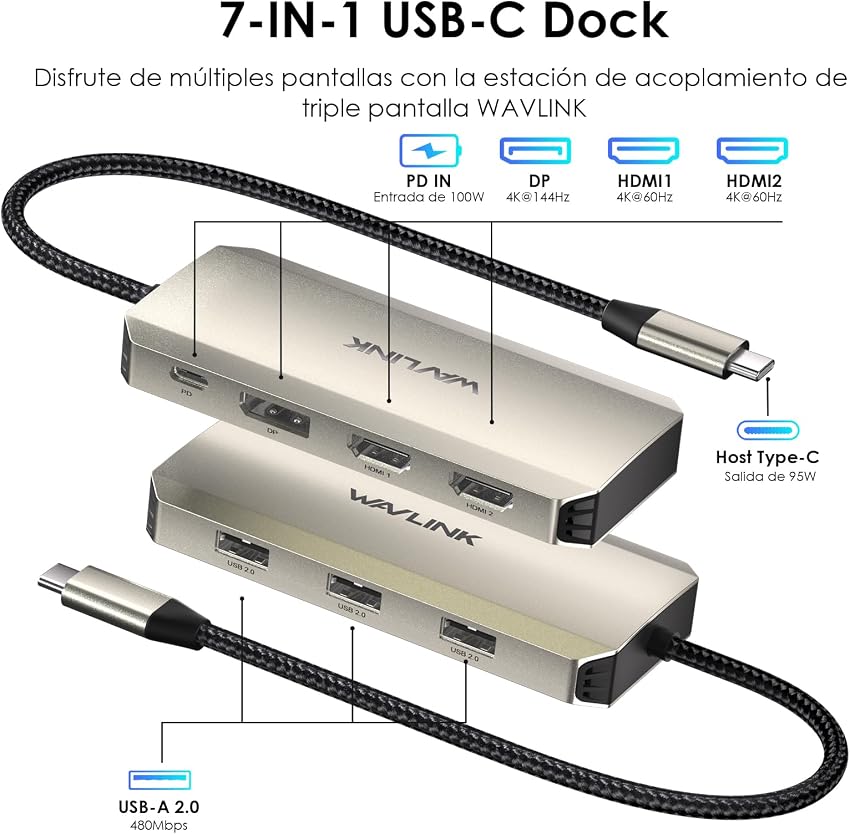 Detalle 2 de WAVLINK Triple 4K Docking Station 100W para Windows
