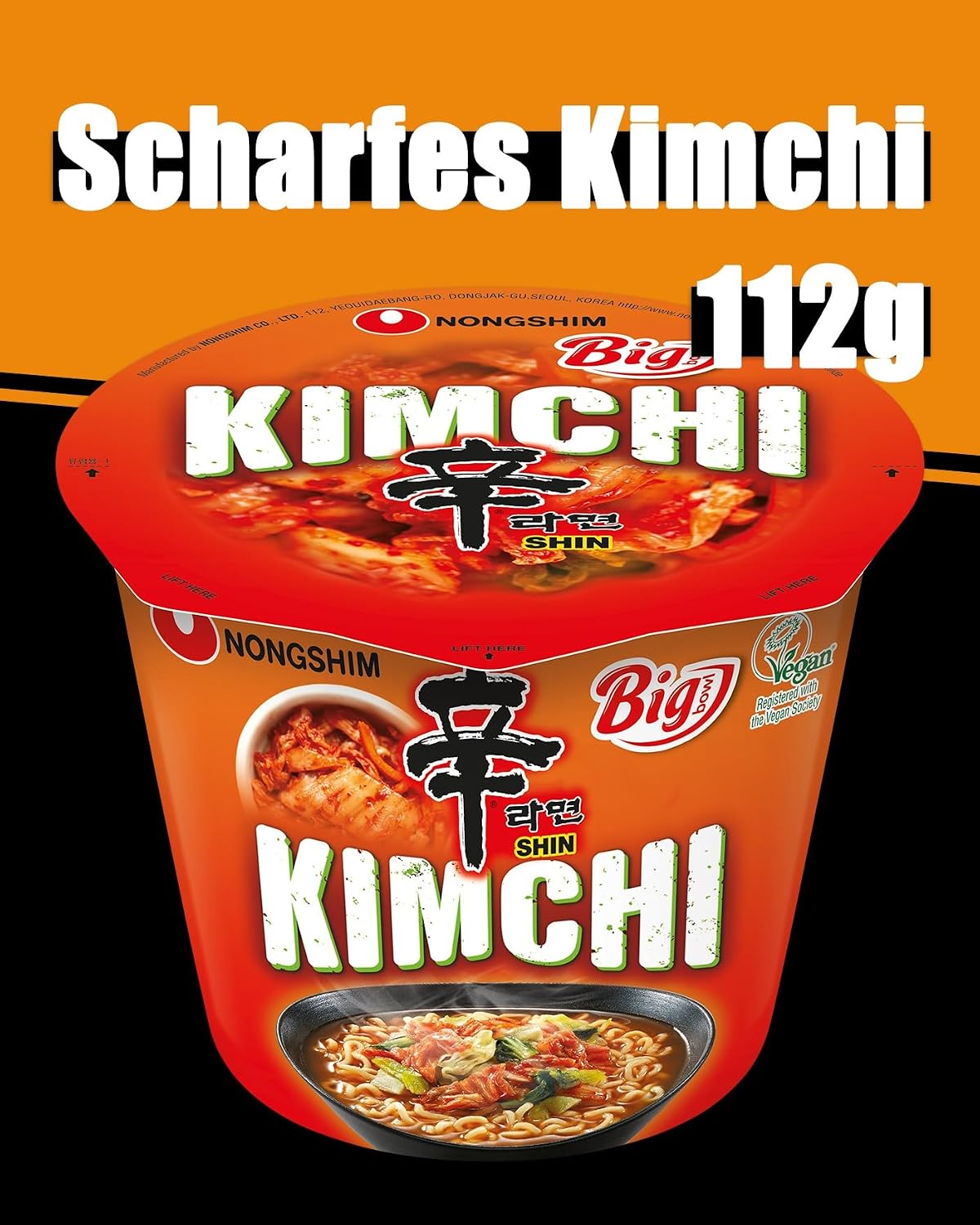 Detalle de Nong Shim Instantnudeln Kimchi Ramyun Big Bowl – koreanische Ramen Suppe (6er Pack à 112 g), schnell zubereitet