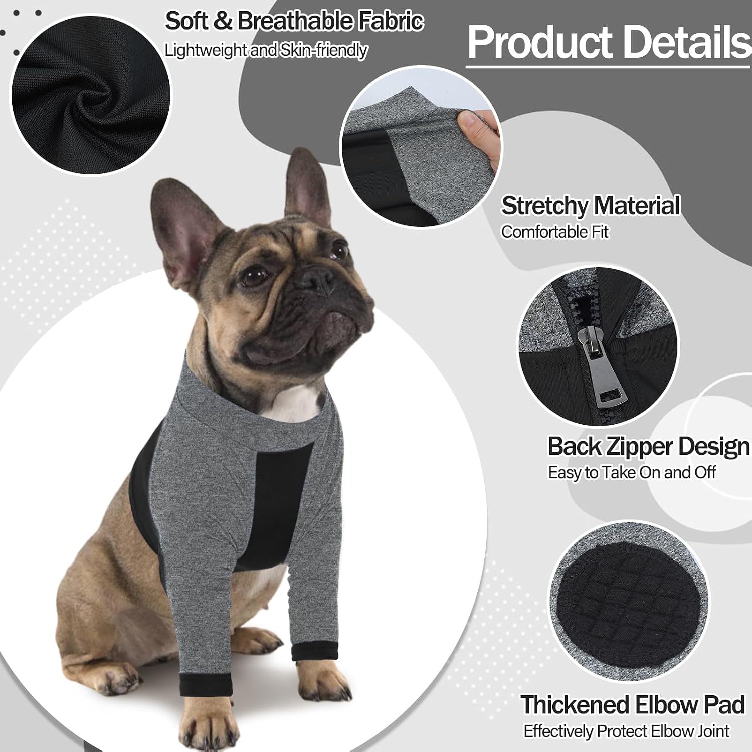 Detalle de LeLePet Dog Surgical Bodysuit: Front Leg Recovery Wear for Wound Protection