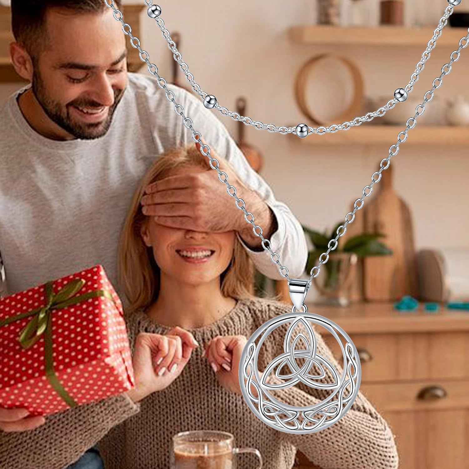 Detalle de Collier pour femme en argent sterling 925 J.MUEN – pendentif nœud de sorcière, chaîne 45 + 5 cm avec boîte cadeau