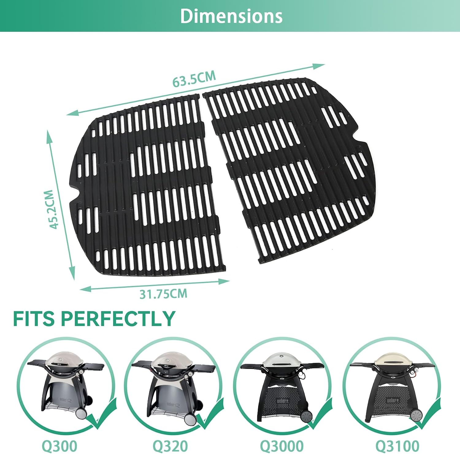 Detalle 2 de COGRICHBF Gusseisen-Grillrost als Ersatz für Weber Q300/Q320 (2er-Set, 45,2 x 32 cm)