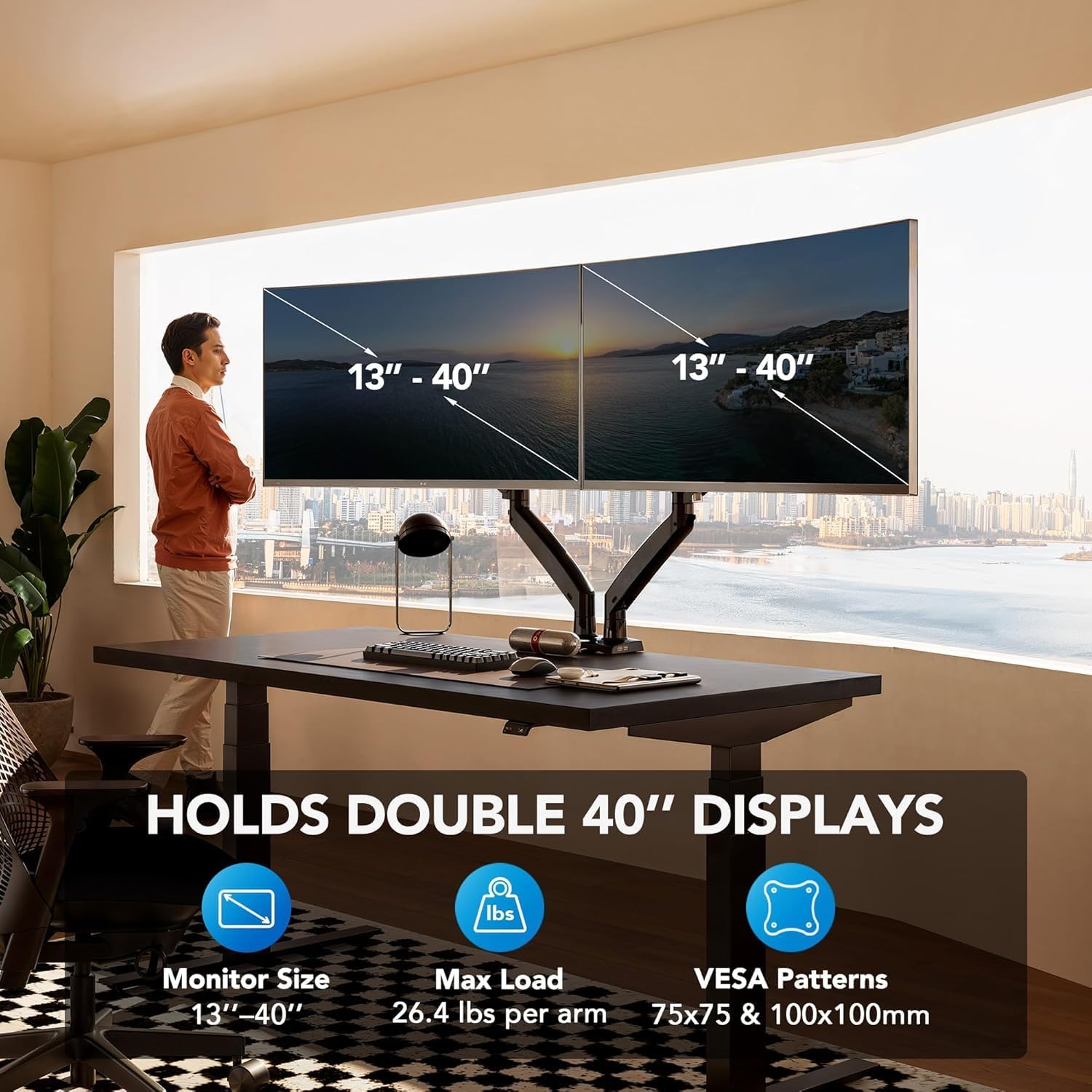 Detalle 2 de HUANUO Dual Monitor Arm for 13–40 Inch Monitors