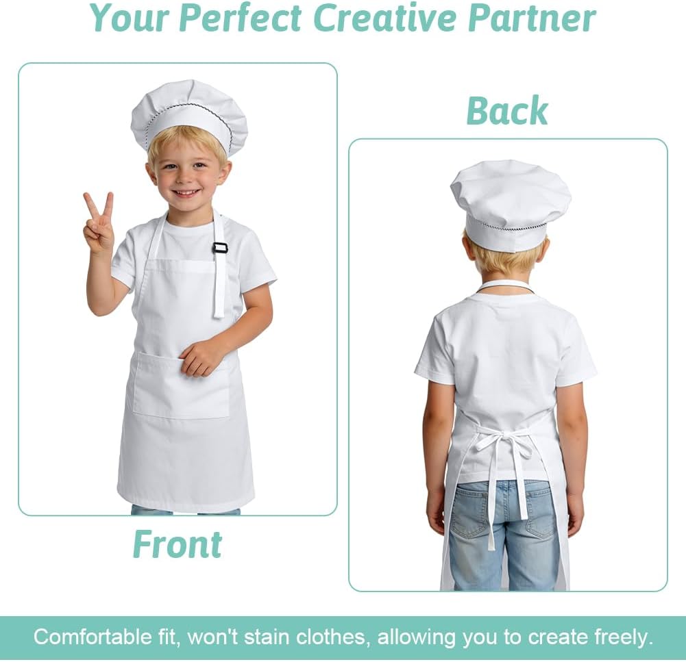 Detalle de DiULi Set grembiule per bambini + cappello da cuoco regolabile (7-13 anni) bianco