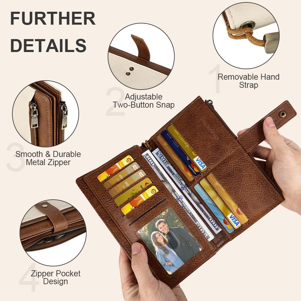 Detalle 2 de Vicloon portefeuille femme en cuir PU RFID avec 24 emplacements et double fermeture