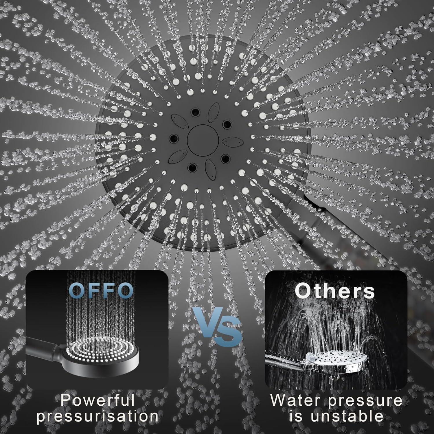 Thumbnail 1 de OFFO 1.6m shower head and hose with 20-stage filter, 6 spray modes (matte black)