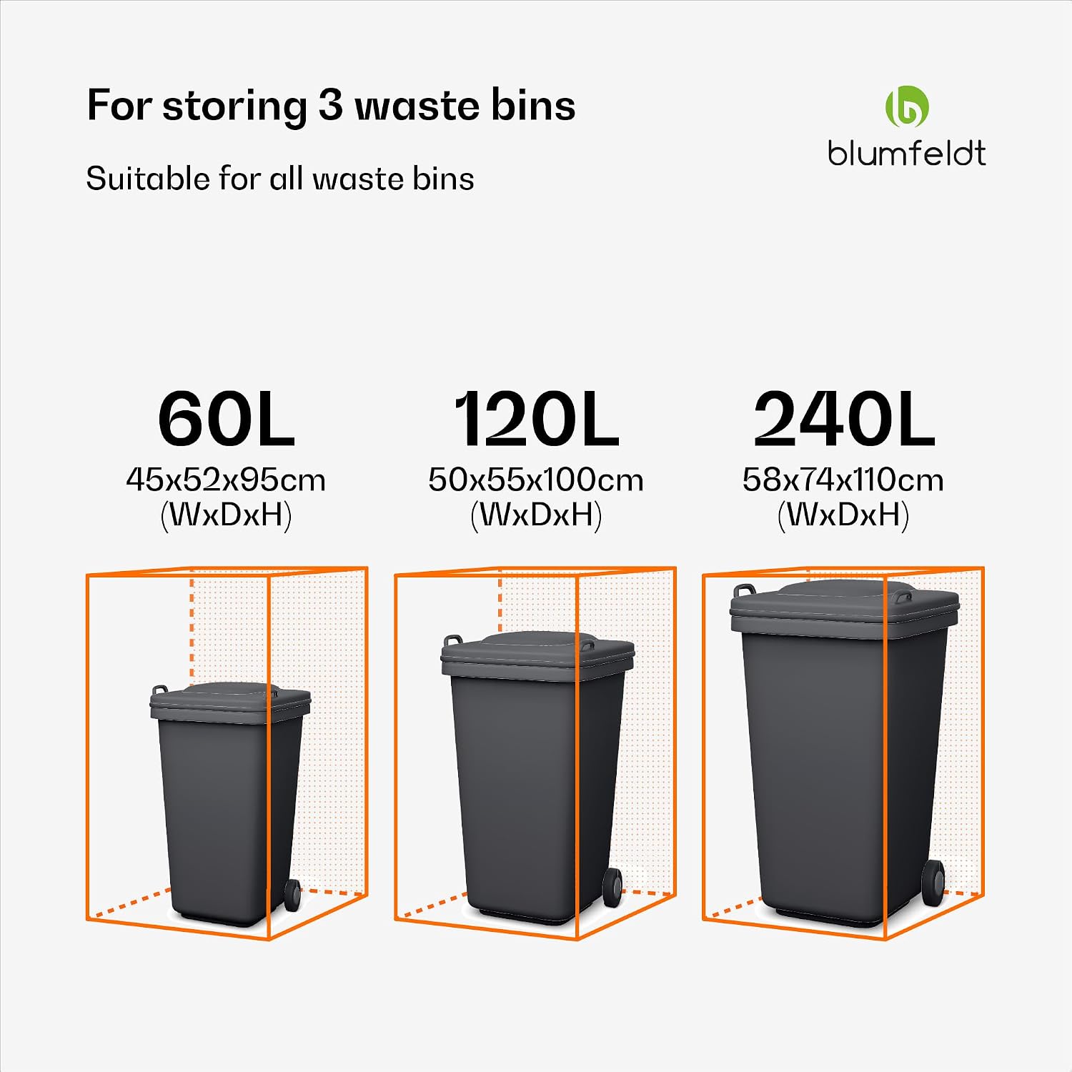 Thumbnail 2 de blumfeldt KG29-3door-mb-pl Bin Storage for 3 Wheelie Bins, Galvanised Steel