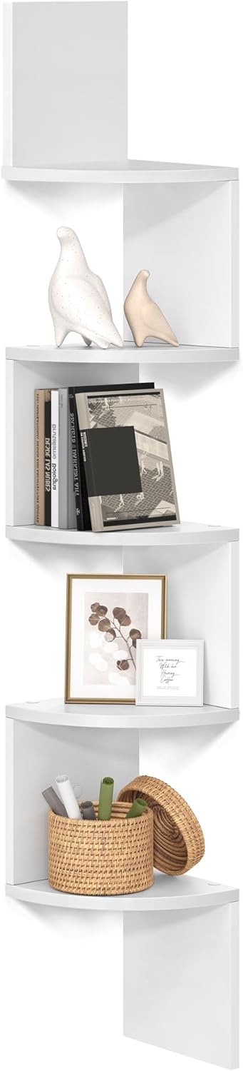 VASAGLE LBC72WT 5-tier corner shelf for decor