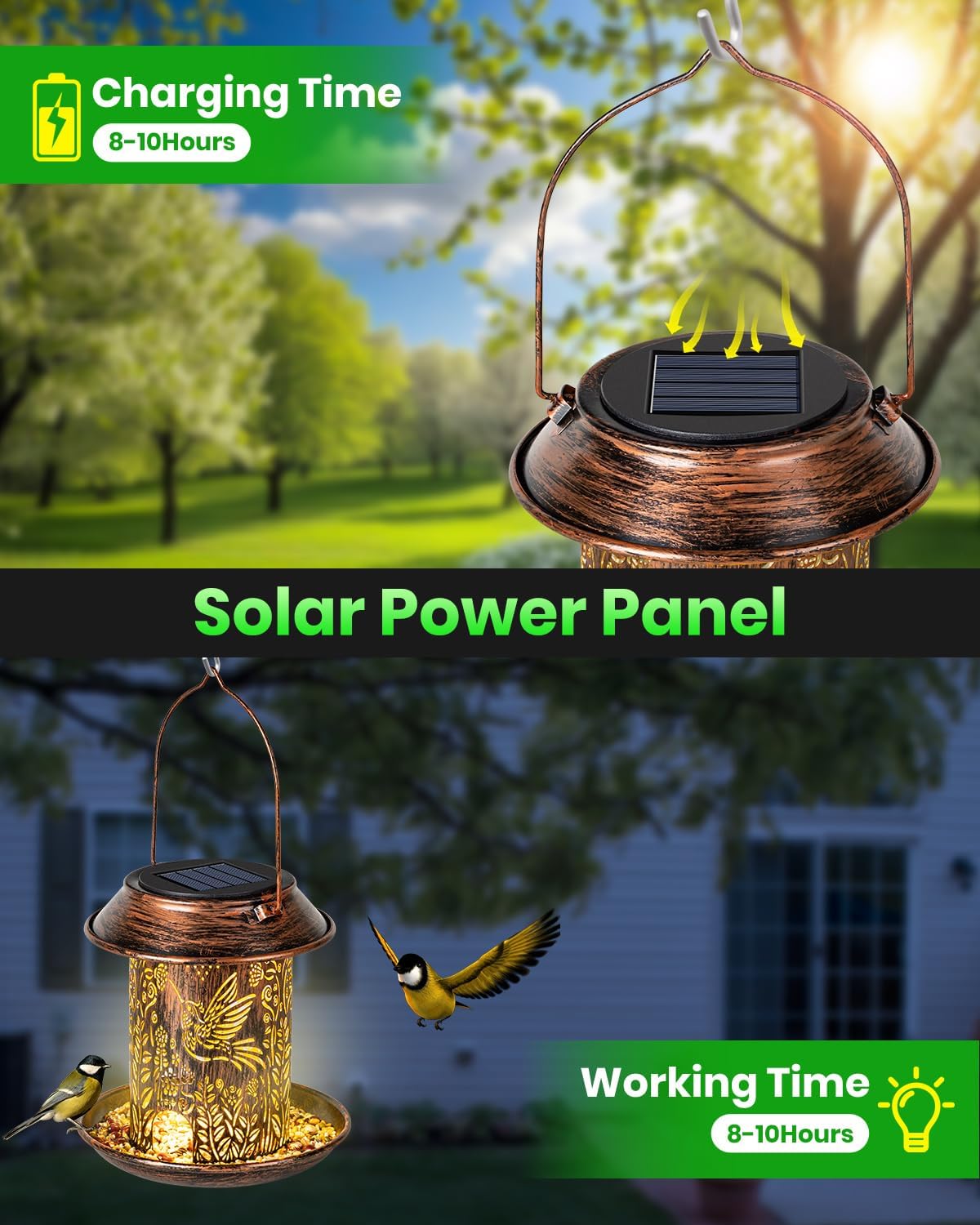 Thumbnail 2 de LEKIA Solar Lantern Bird Feeder for Outside – Hummingbird Themed Warm Light Garden Decor