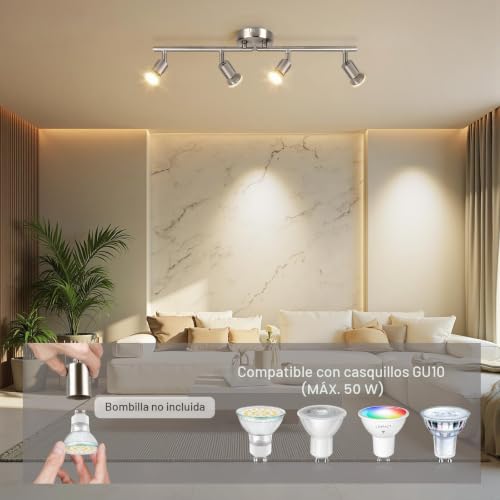 Detalle de Ketom GU10 Focos techo níquel: set de 4 cabezales orientables para interior