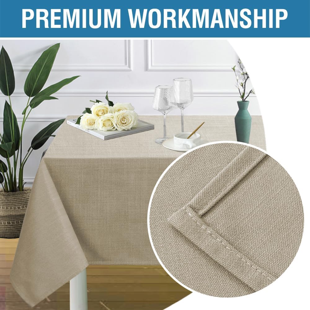 Thumbnail 3 de H.VERSAILTEX Linen Textured Table Cloths 60 x 120 Inch – Premium Taupe, Waterproof & Wrinkle-Resistant
