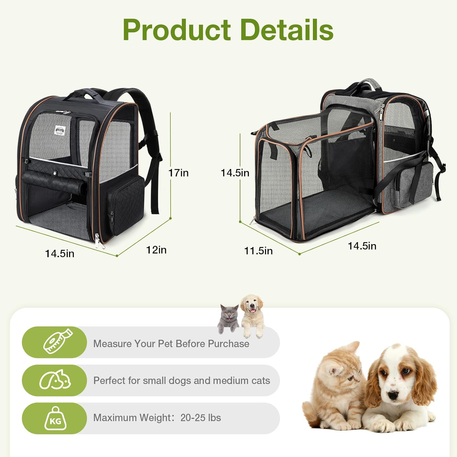 Thumbnail 1 de Cat carrier backpack expandable, up to 25 lbs