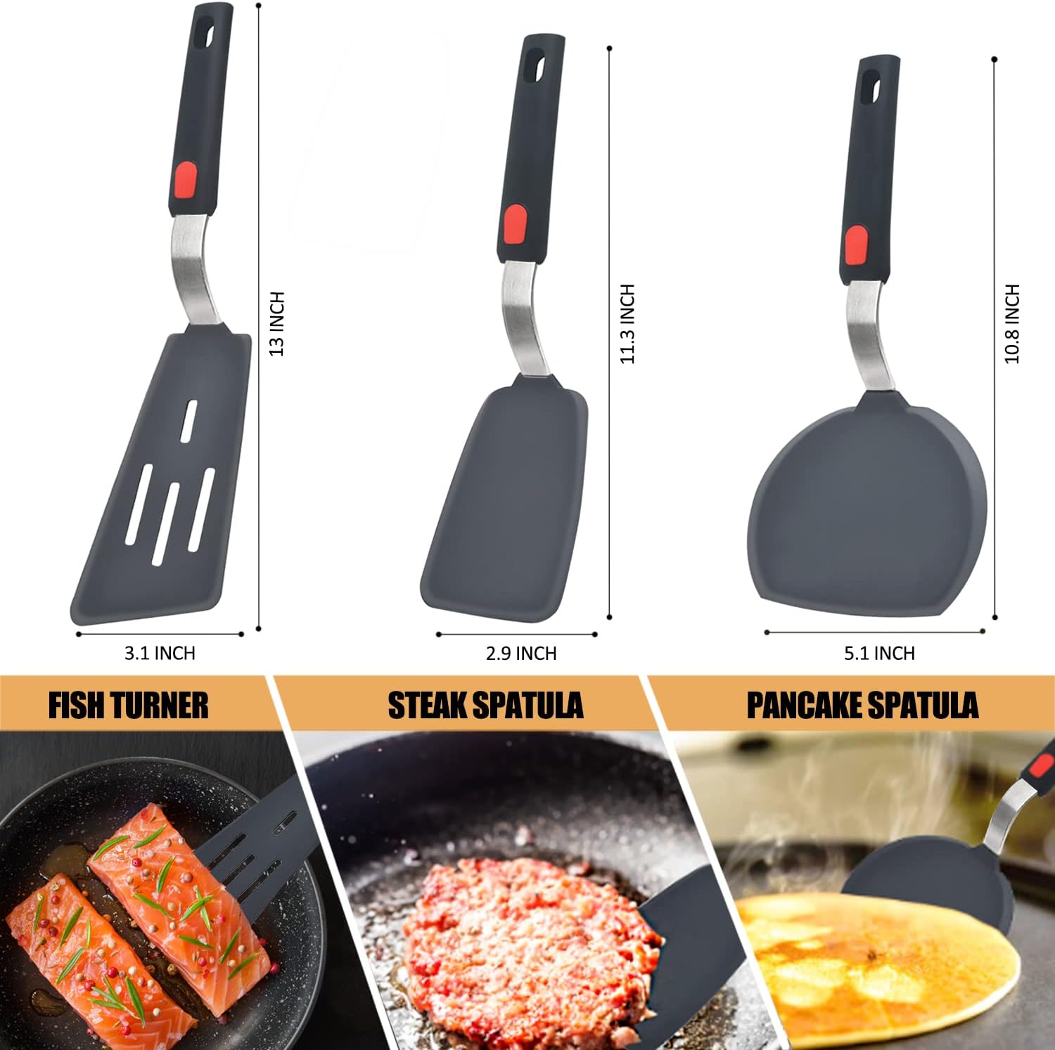 Thumbnail 5 de Beijiyi Silicone Spatula Turner Set of 3 — 600°F Heat Resistant, Nonstick-Safe, BPA Free
