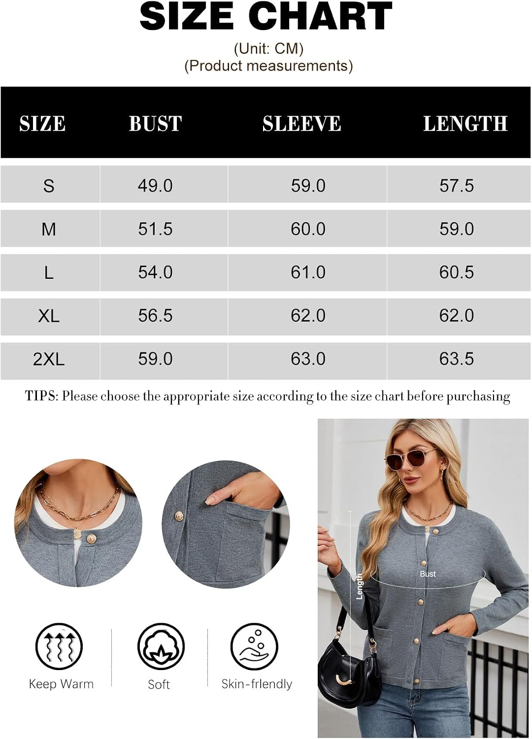 Thumbnail 5 de Neineiwu Strickjacke Damen mit goldenen Knöpfen