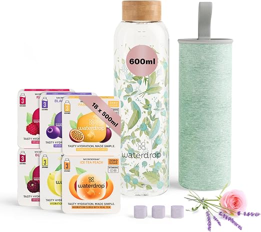 Detalle de waterdrop® Botella de Vidrio 600ml + Cubos Saborizados