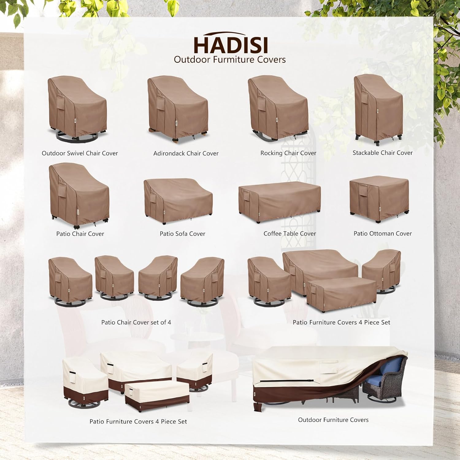 Detalle 2 de Hadisi patio chair covers, 4-pack waterproof 600D polyester, 30"W x 34"D x 36"H