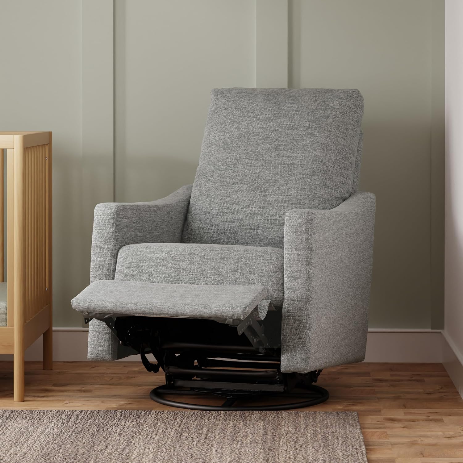Detalle de DaVinci Jonah Swivel Glider Recliner, Frost Grey Polyester, Manual Recline