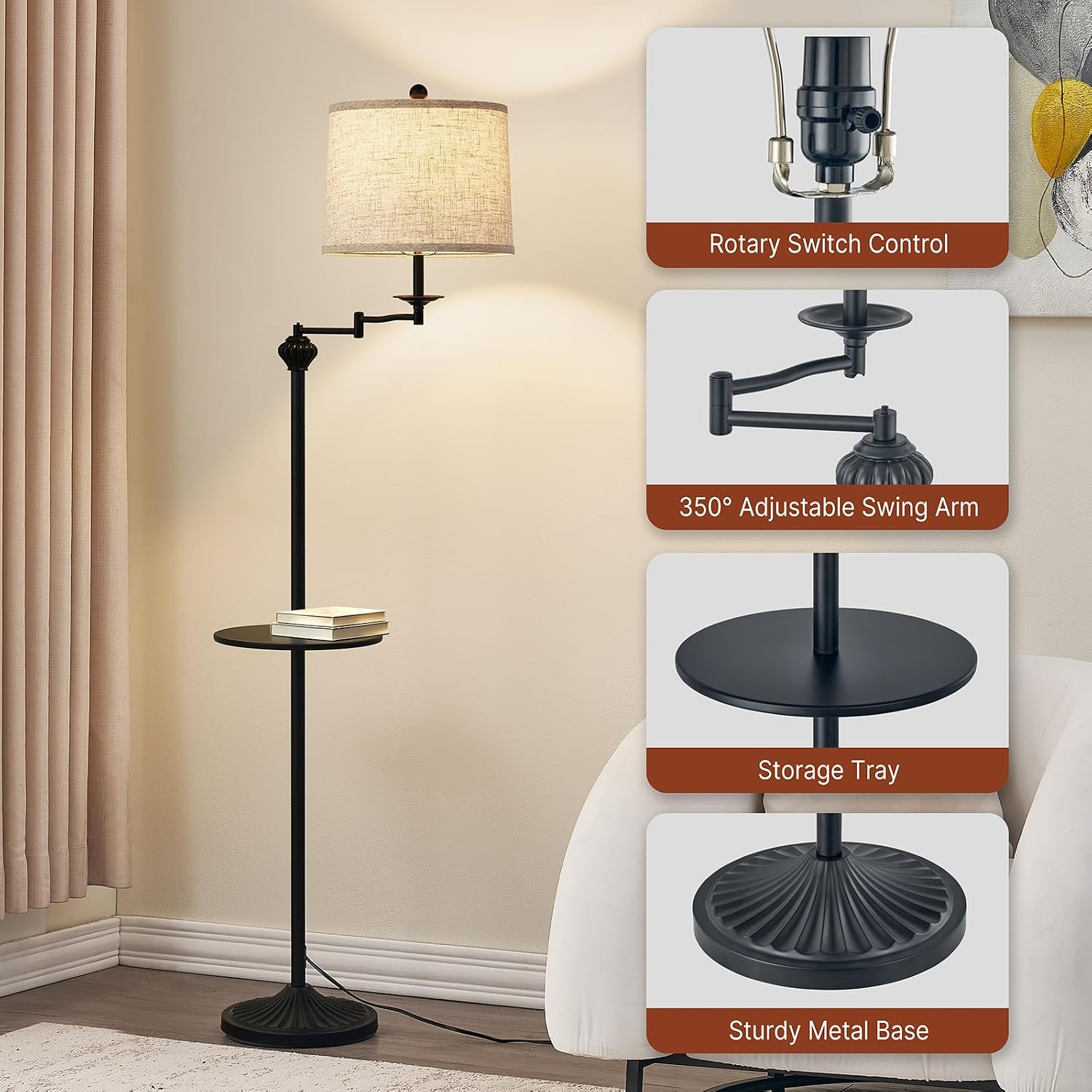 Detalle 2 de Floor Lamp with 350° Swing Arm