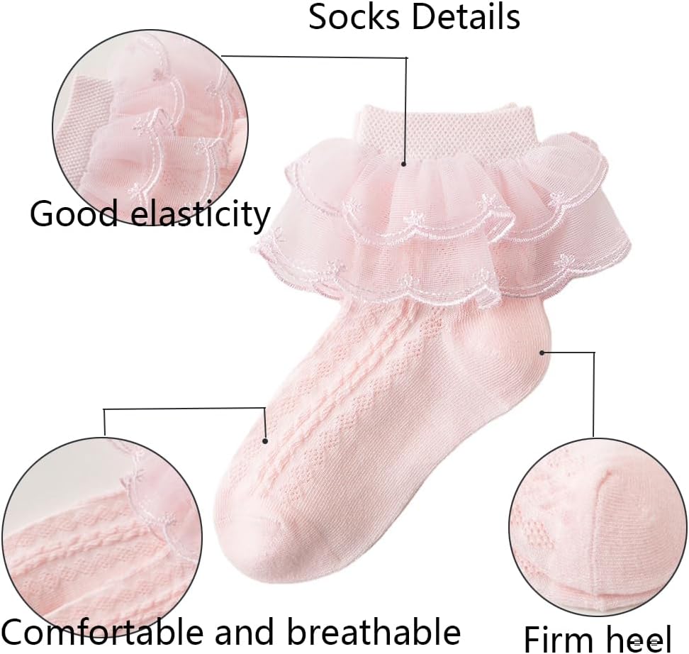 Detalle de HXQLXGT 6 Pairs Baby Girls Frilly Lace Socks – Soft Cotton & Spandex, 1-9T