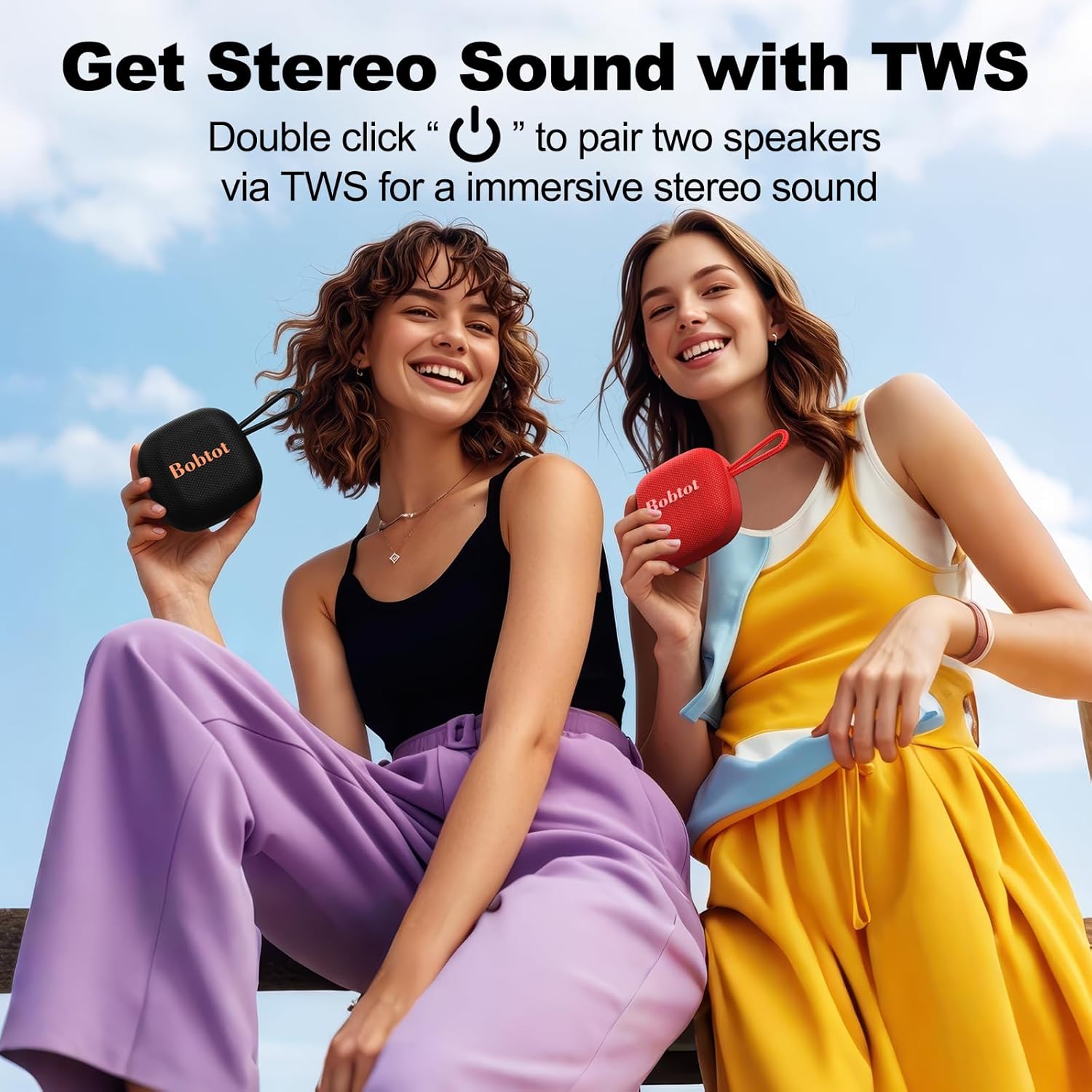Thumbnail 5 de Bobtot Portable Wireless Bluetooth Speakers (IPX7) with 16 Hours Playtime, Built-in Mic & TWS — Black